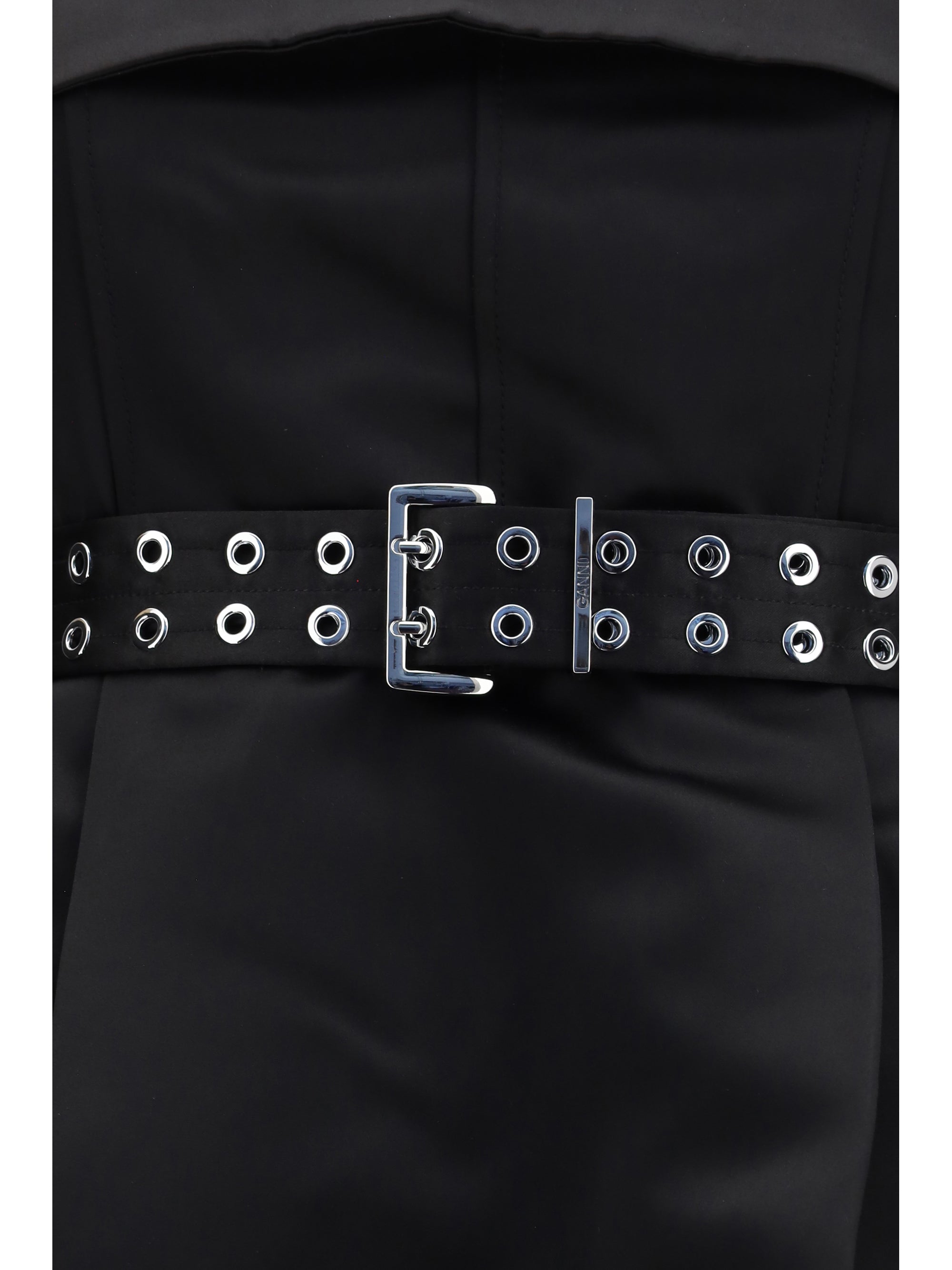 Satin Full Skirt Dress — Black