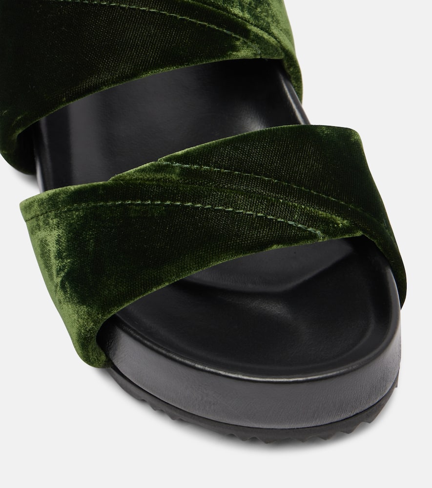 Leather-trimmed velvet slides