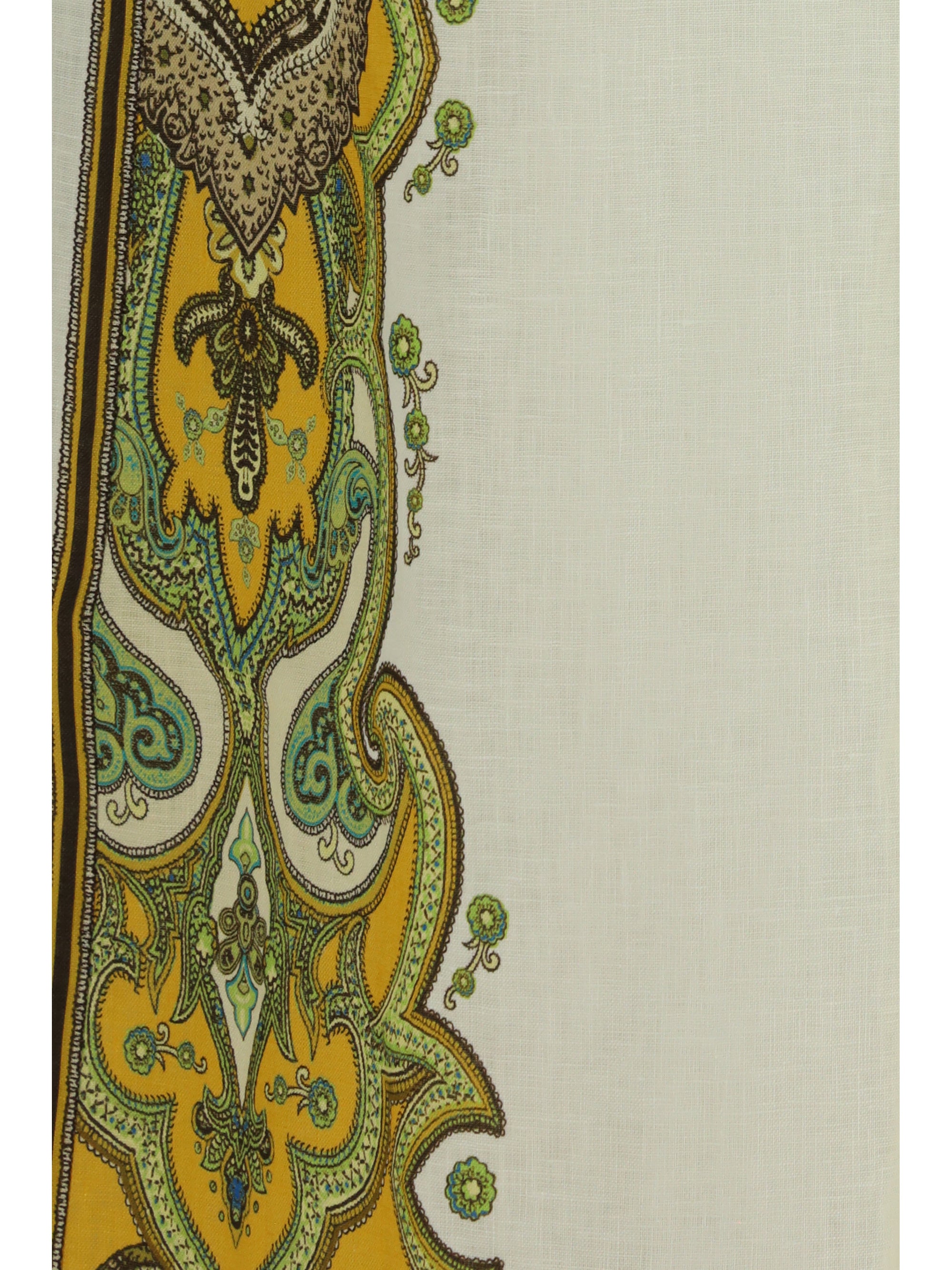 Paisley-Print Linen Trousers — Cream