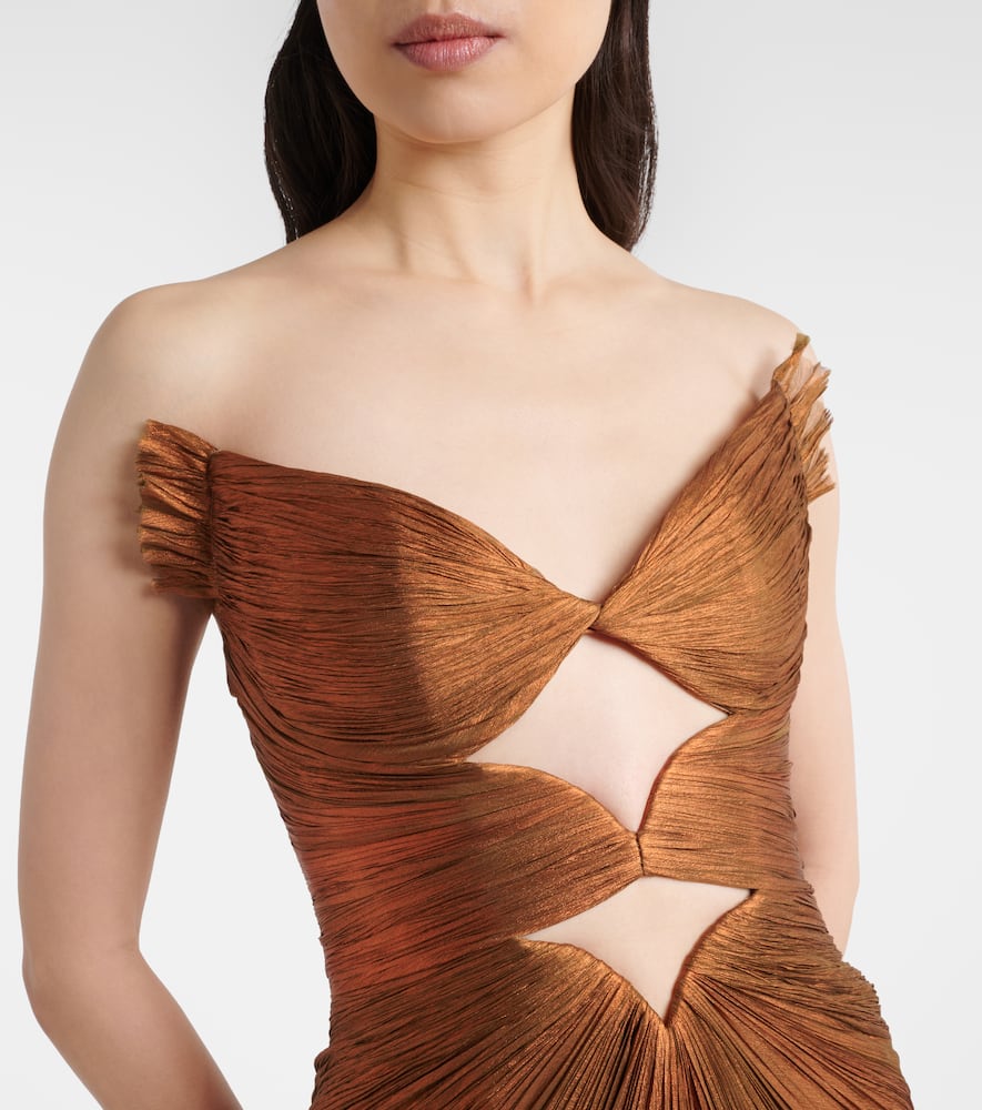 Cutout pleated silk gown