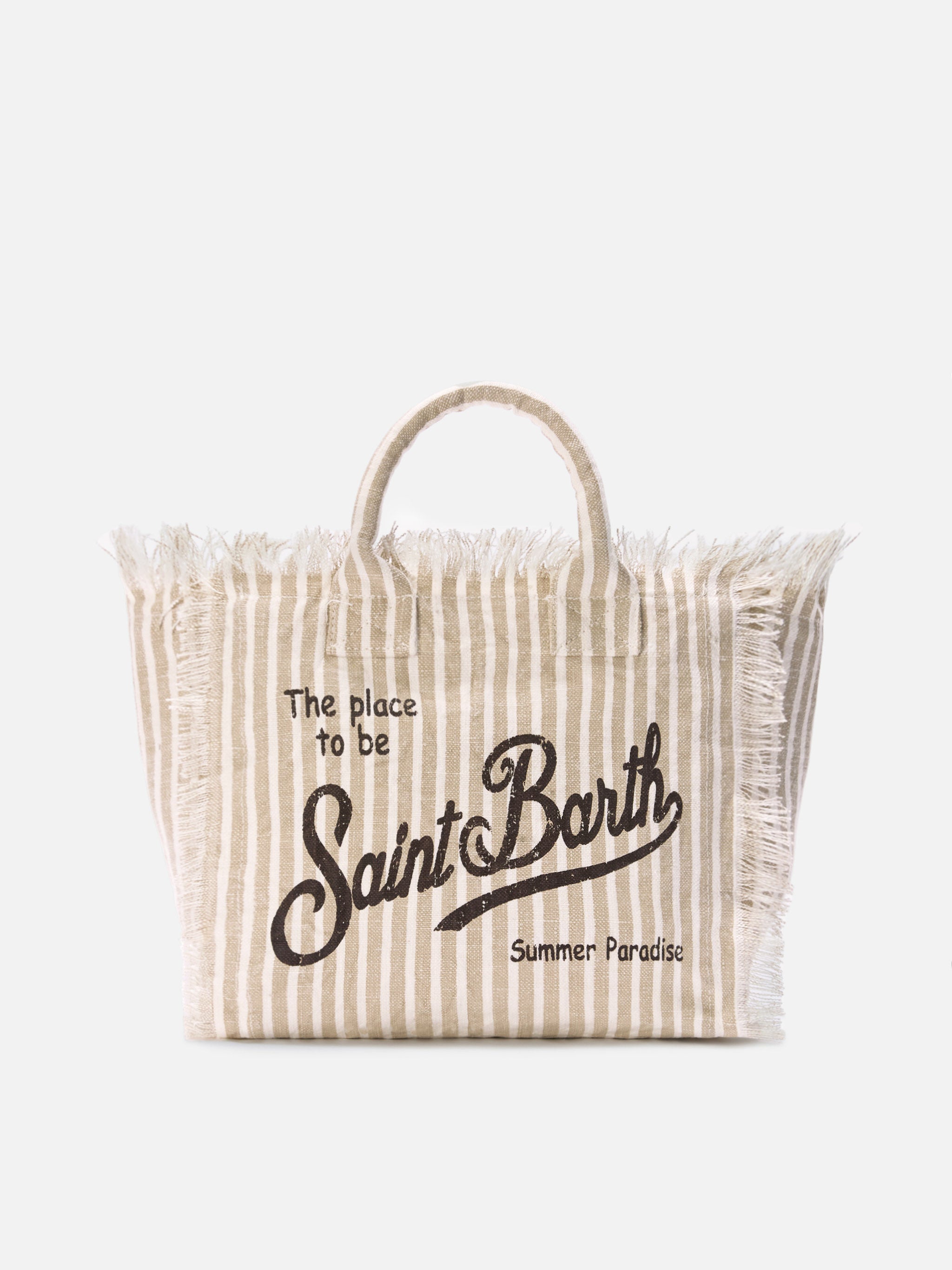 Colette Linen Striped Bag Beige And White Brown - Unisex