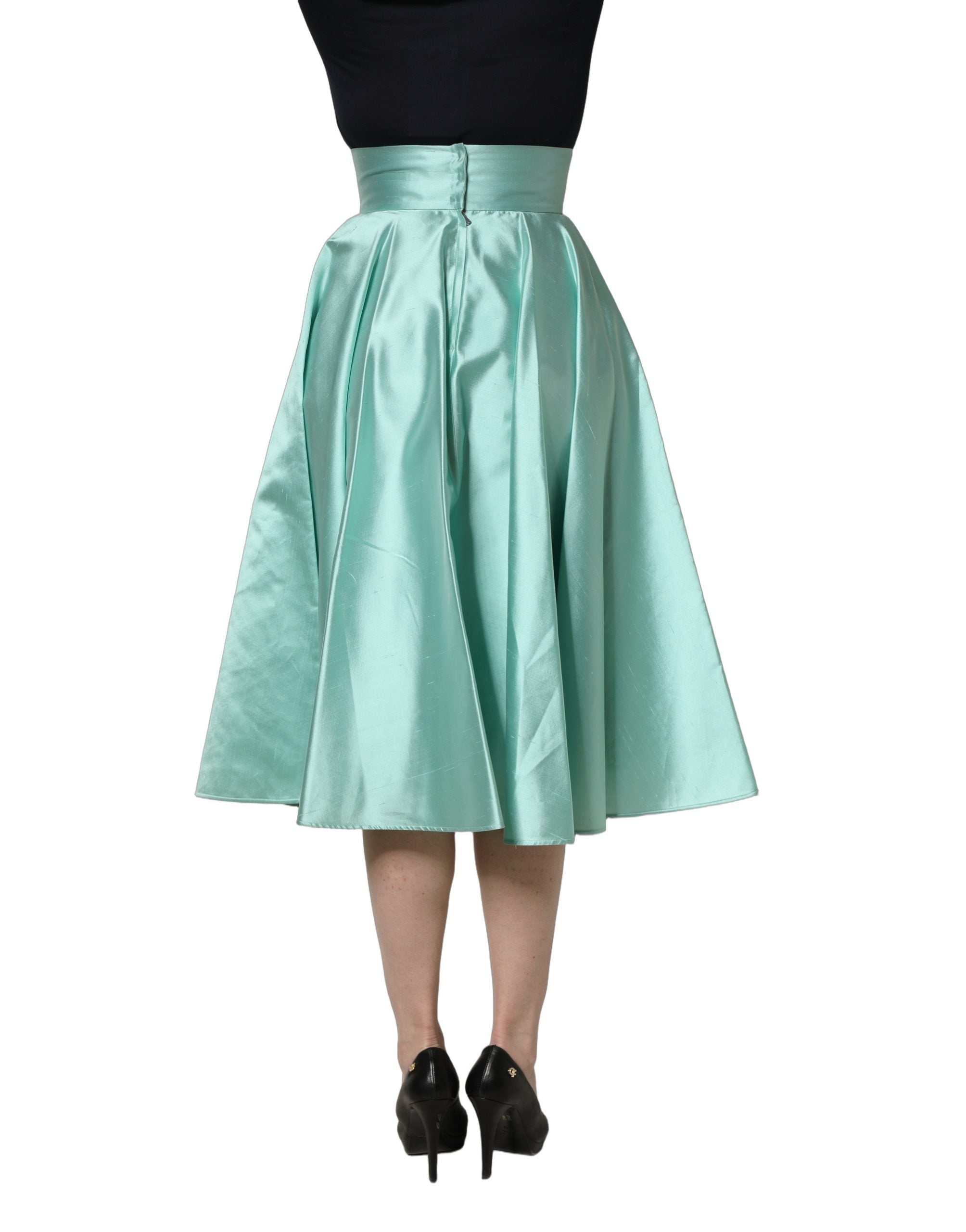 Pleated A-Line Midi Skirt — Green