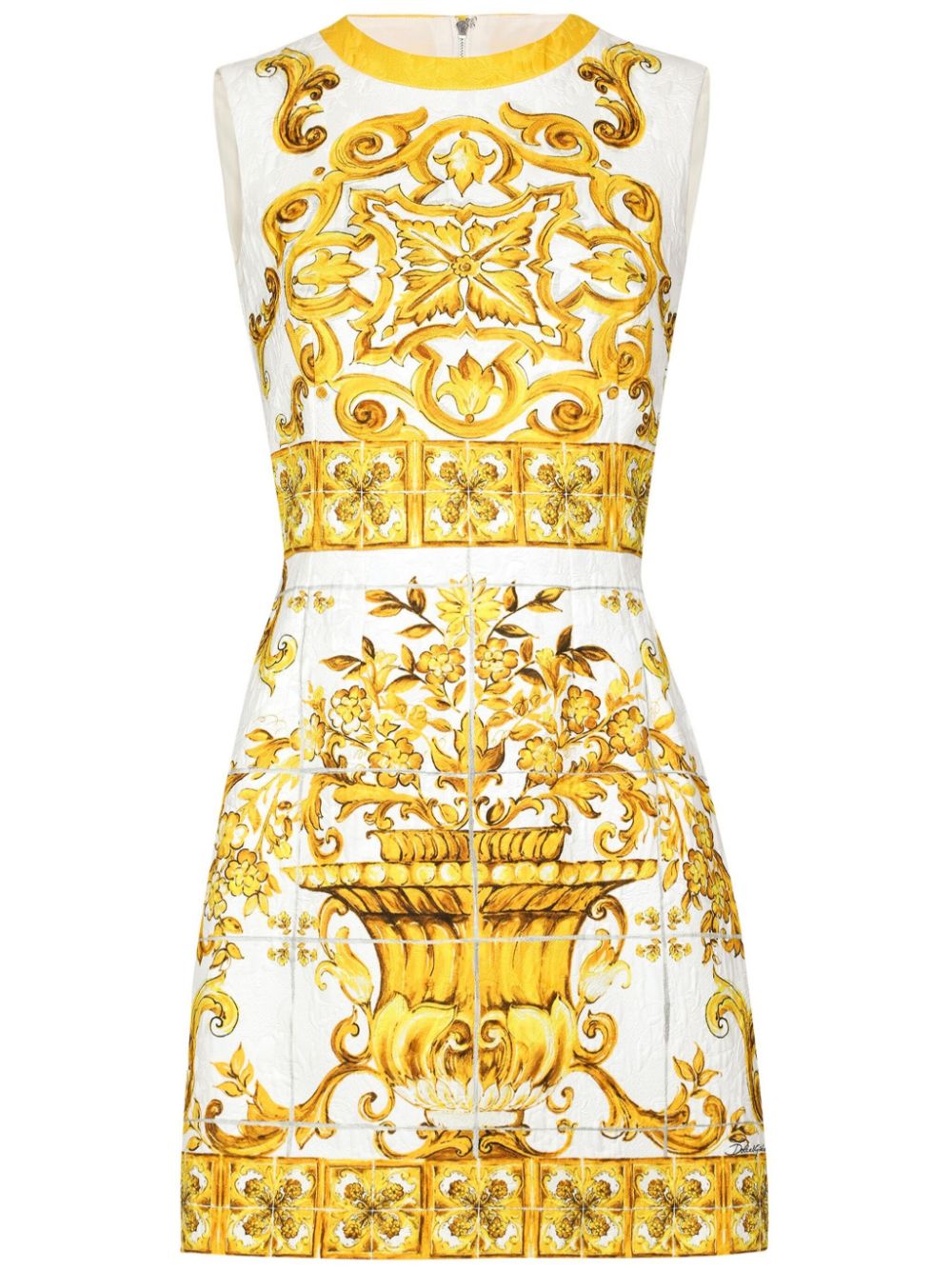Majolica-print brocade mini dress - White