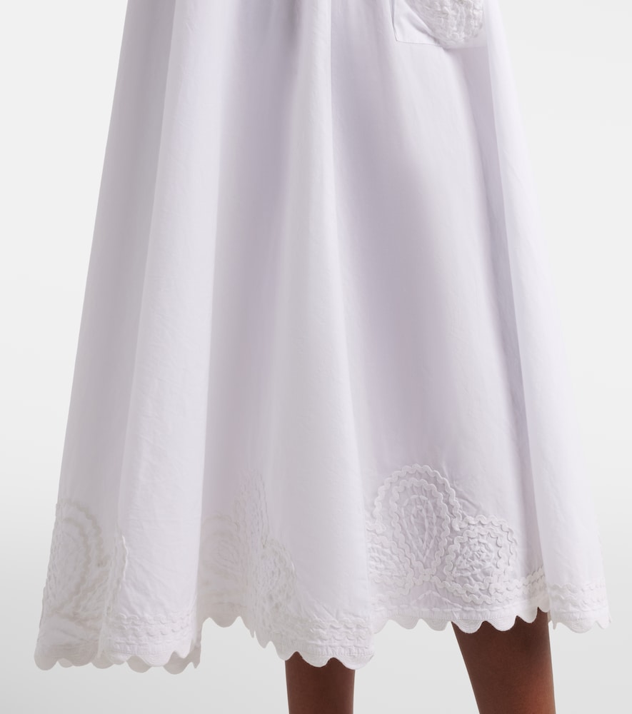 Embroidered scalloped cotton poplin midi dress