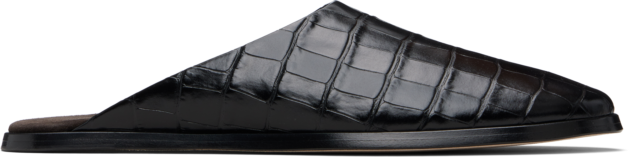 Black Croc Embossed Slides