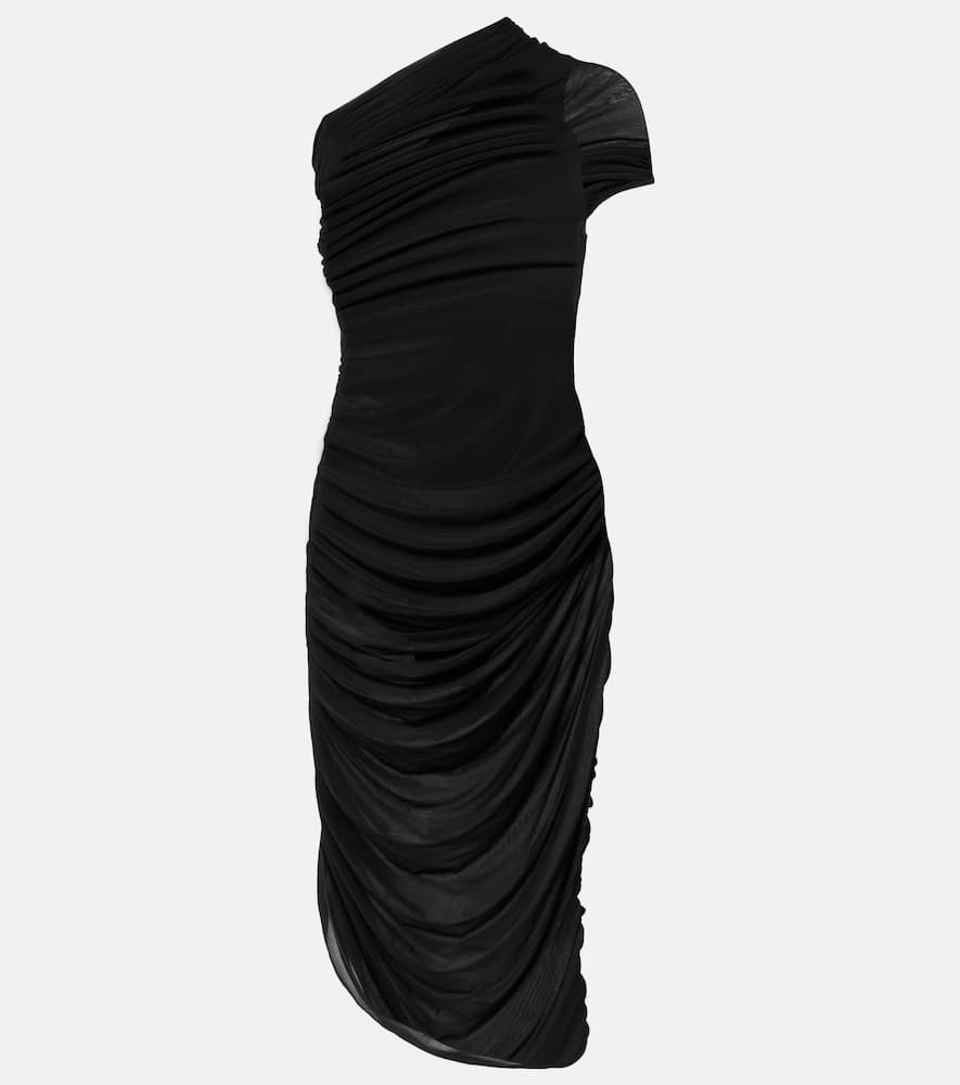 One-shoulder ruched midi dress