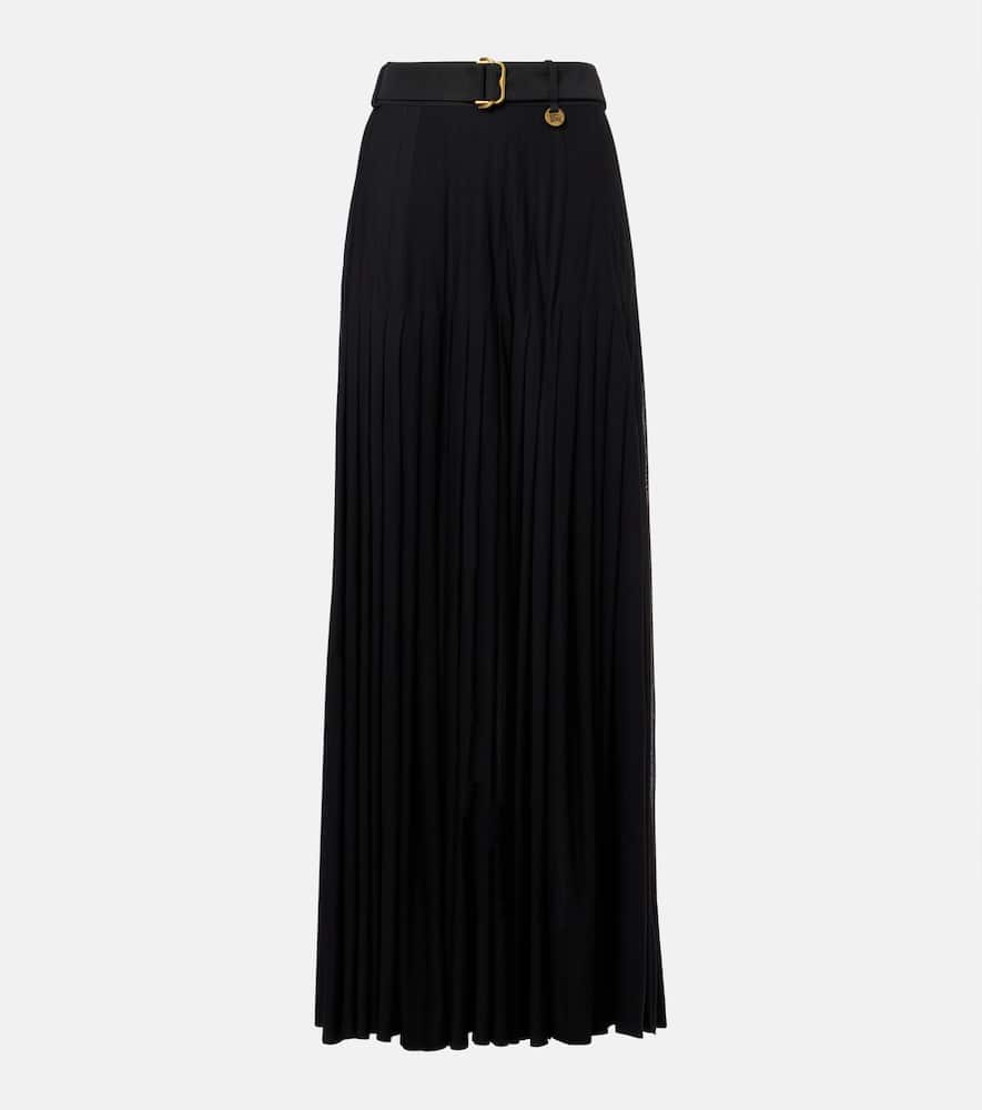 Pleated cotton-blend maxi skirt