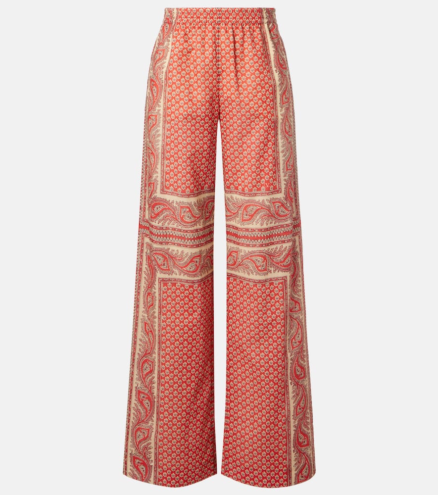 Patterned cotton wide-leg pants