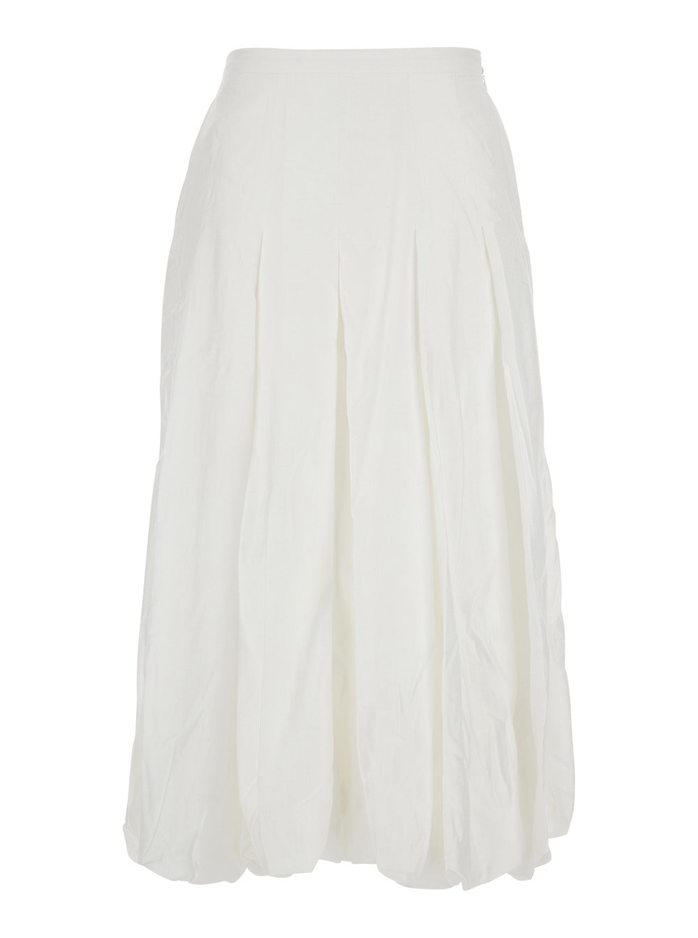 Pleated Balloon-Hem Viscose Skirt — White