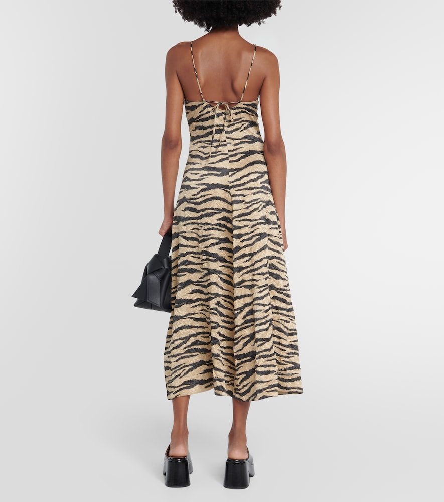 Ganni Printed satin slip midi dress