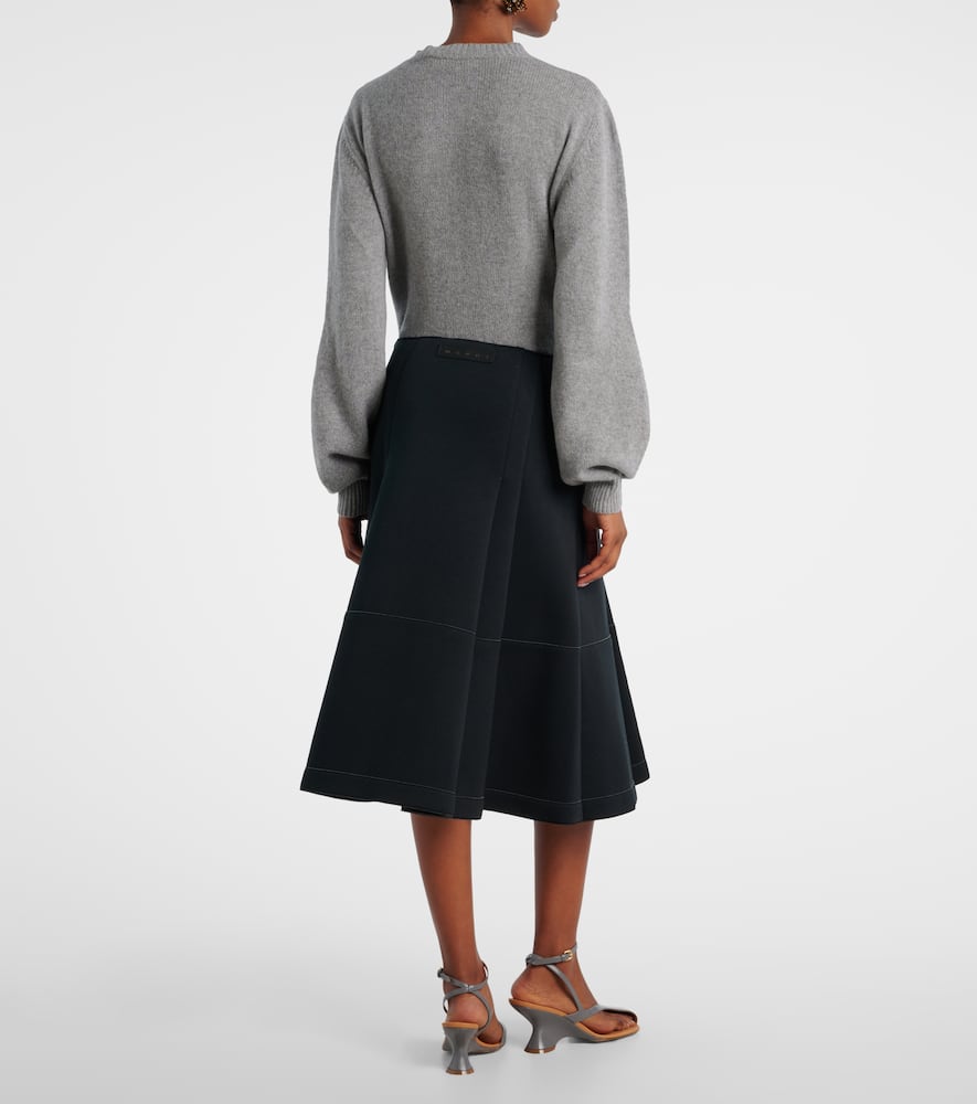 Tiered cotton-blend midi skirt