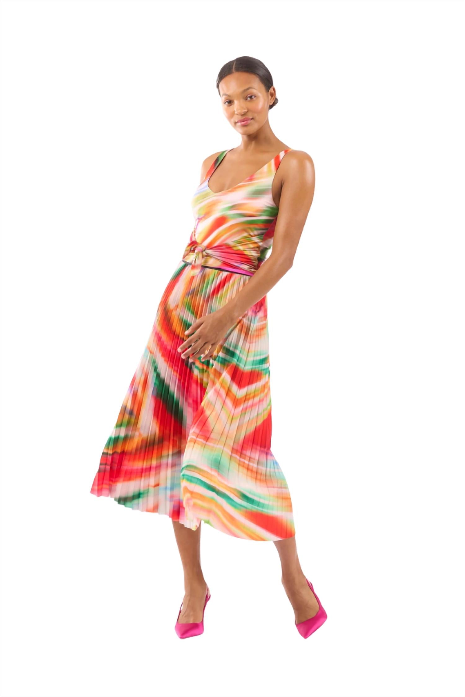 Bold Pleated Skirt In Swirl