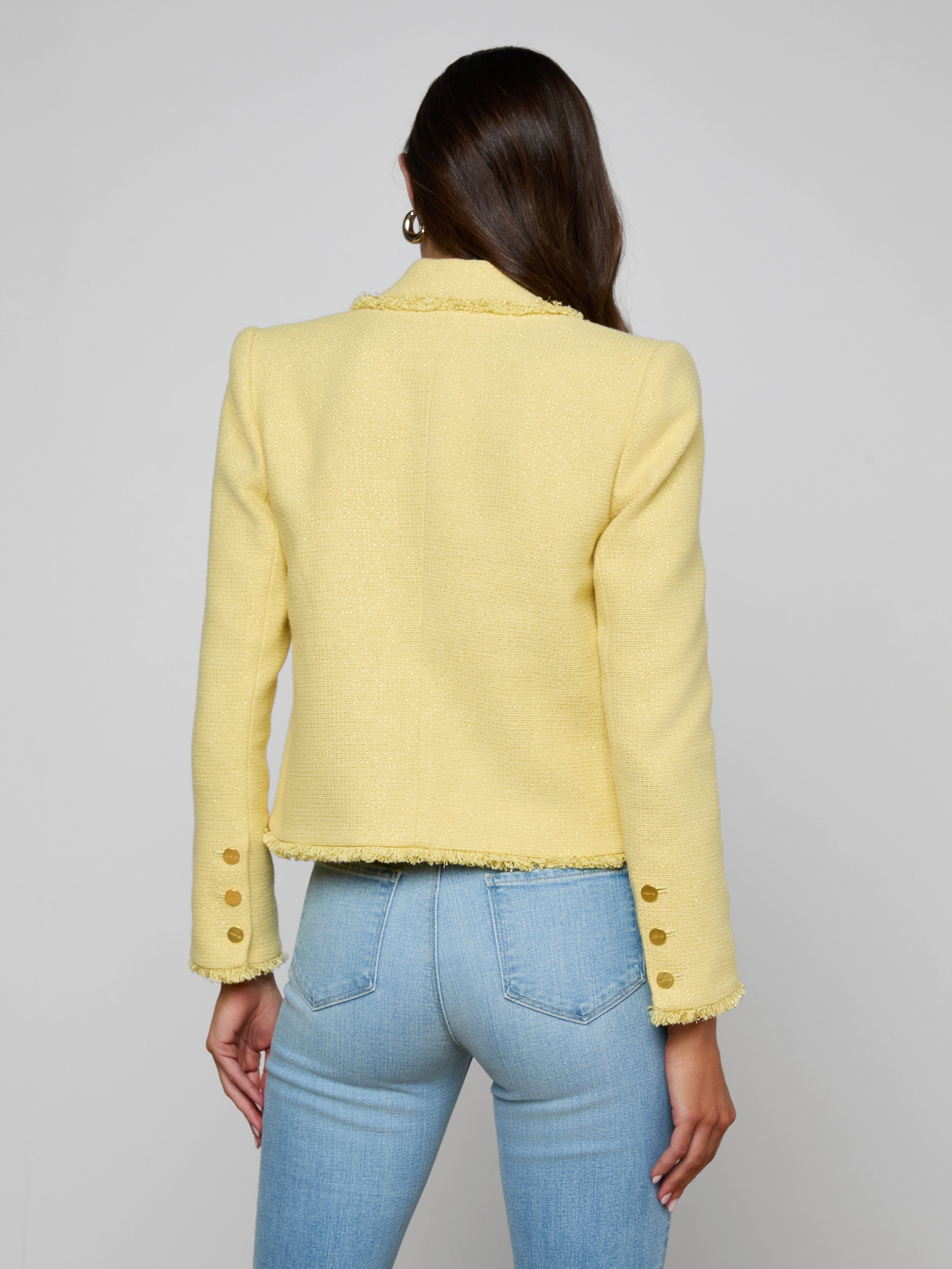 Sylvia Tweed Jacket In Pale Yellow/light Gold