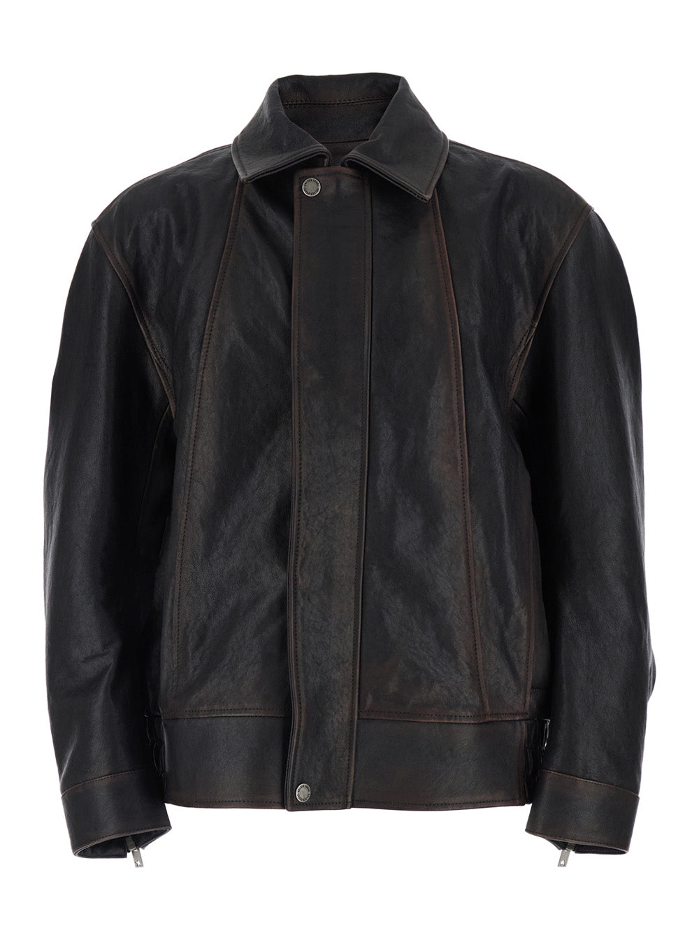 Aged Leather Jacket — Brown