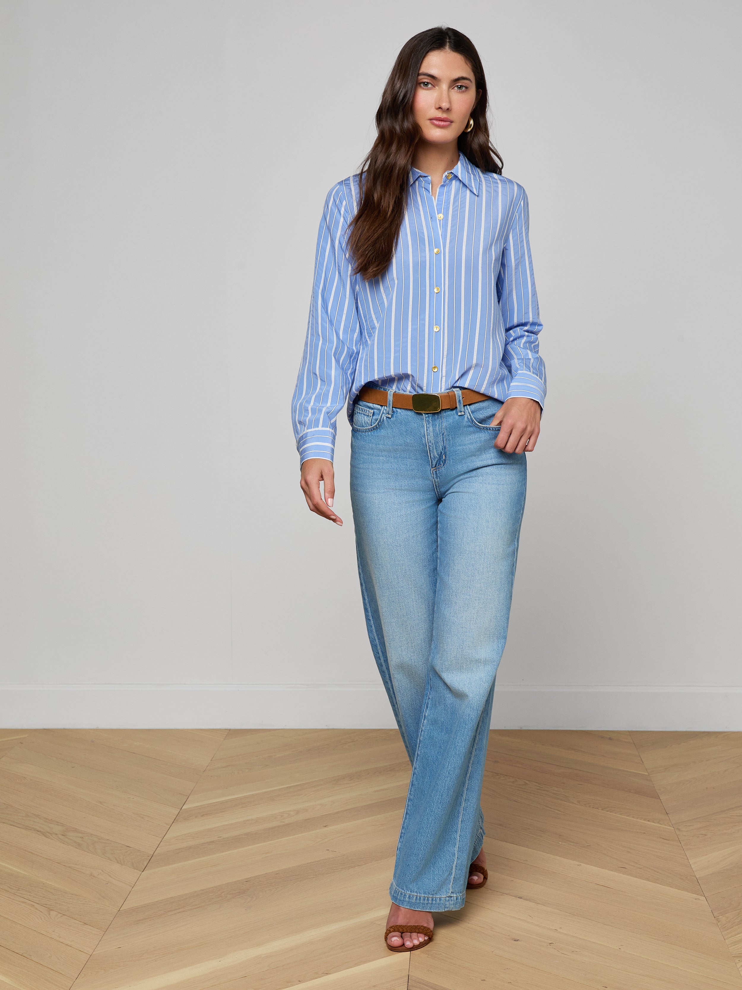 Ellery Poplin Shirt In Allure Blue/white Stripe
