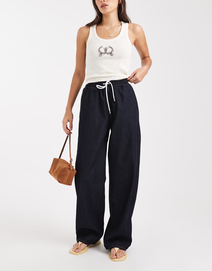 Elasticated baggy jean in indigo wash-Blue