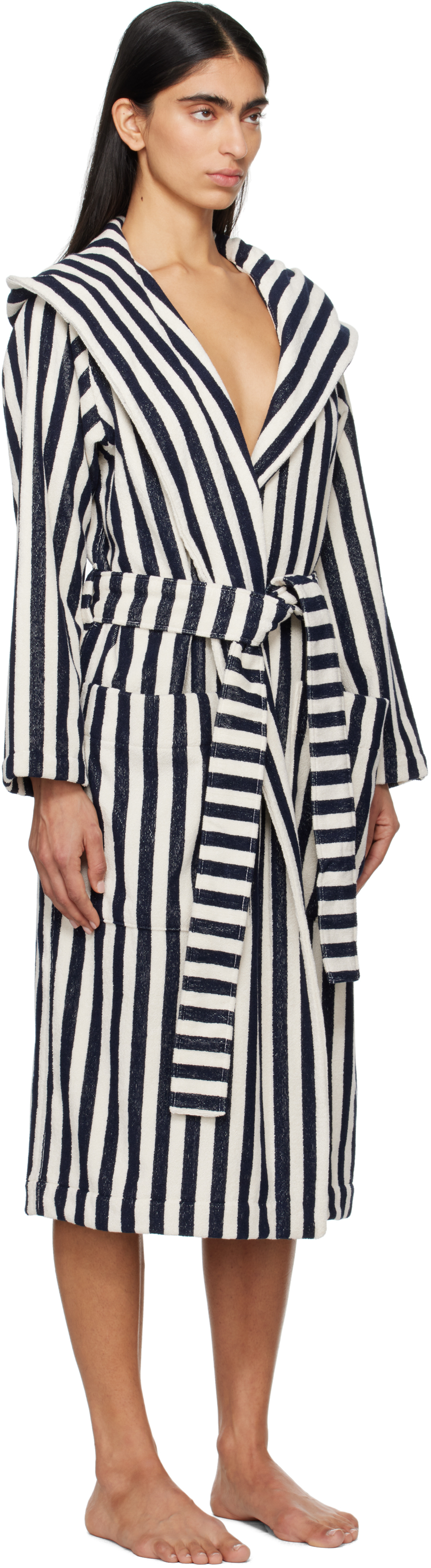 Tekla Black & White Terry Hooded Bathrobe