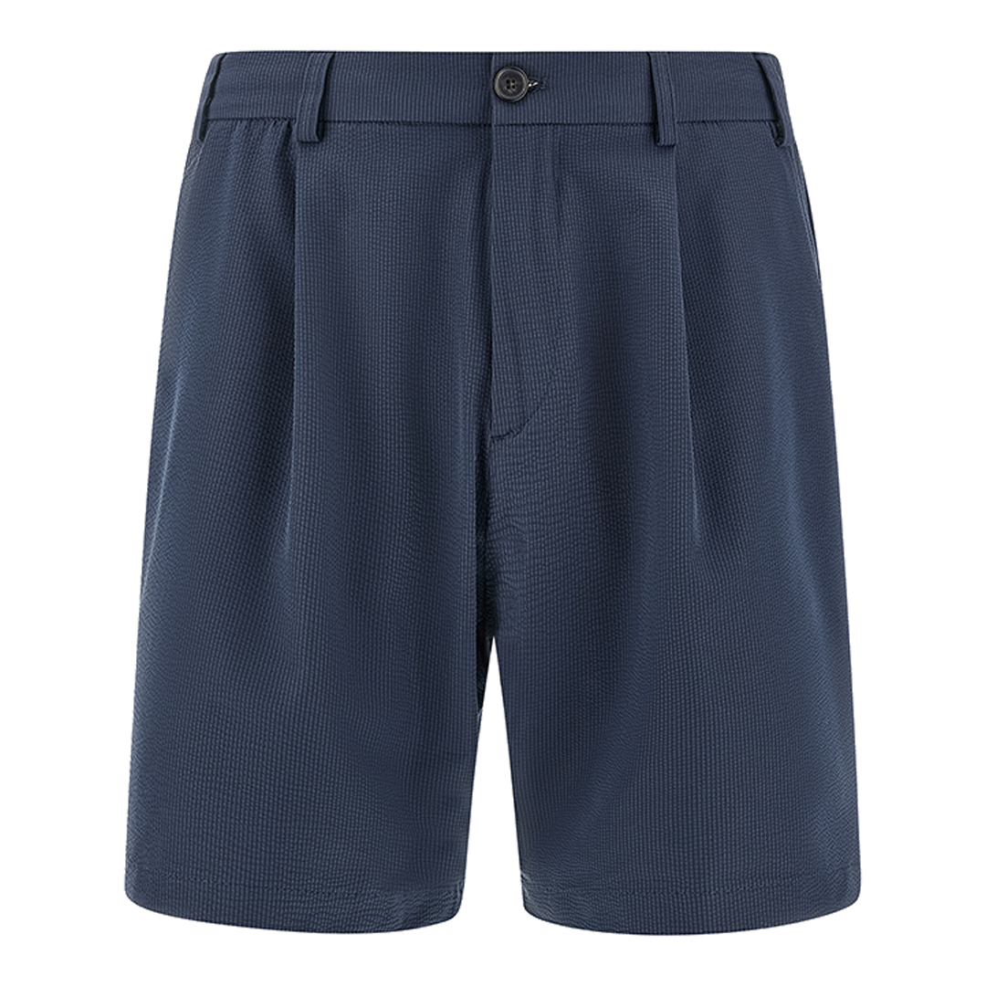 Seersucker Bermuda shorts with front pleats, Man, Blue