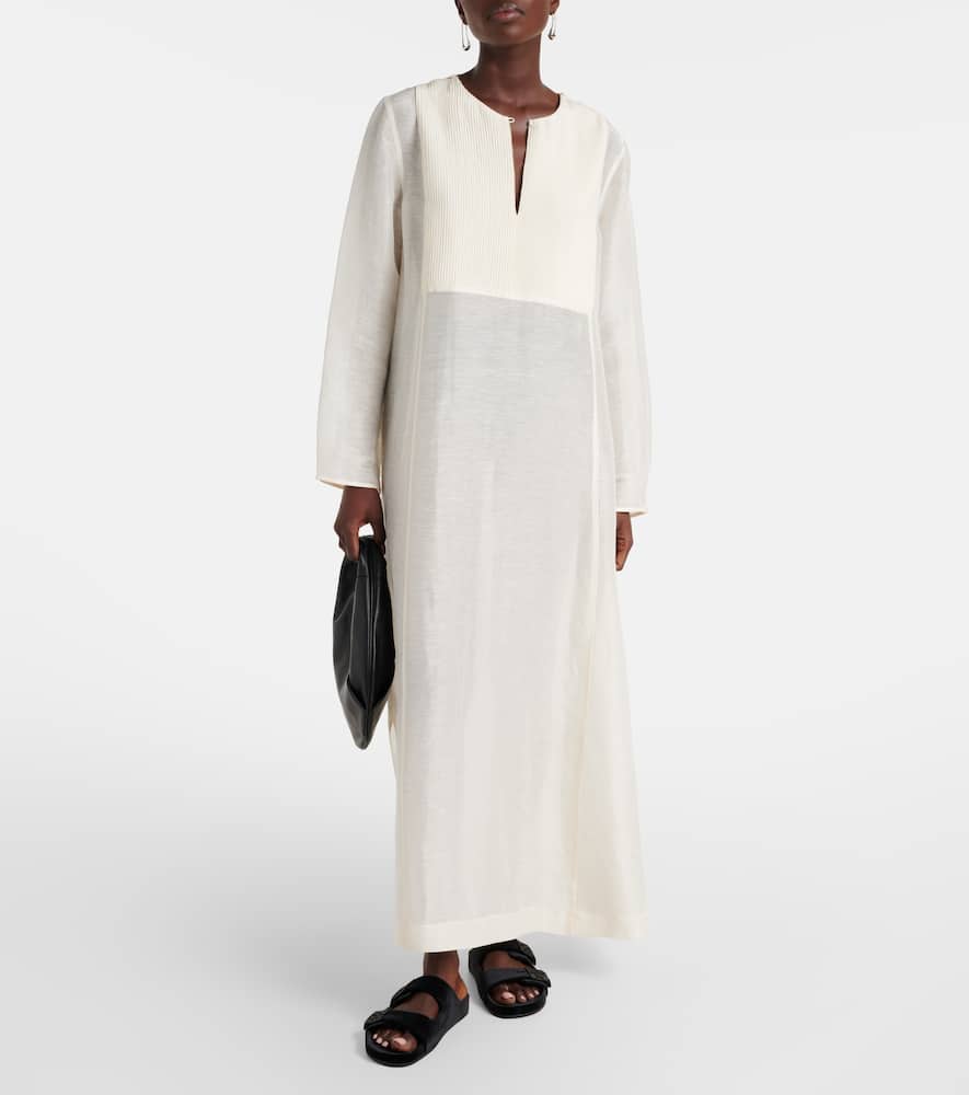 Pleated linen and silk kaftan
