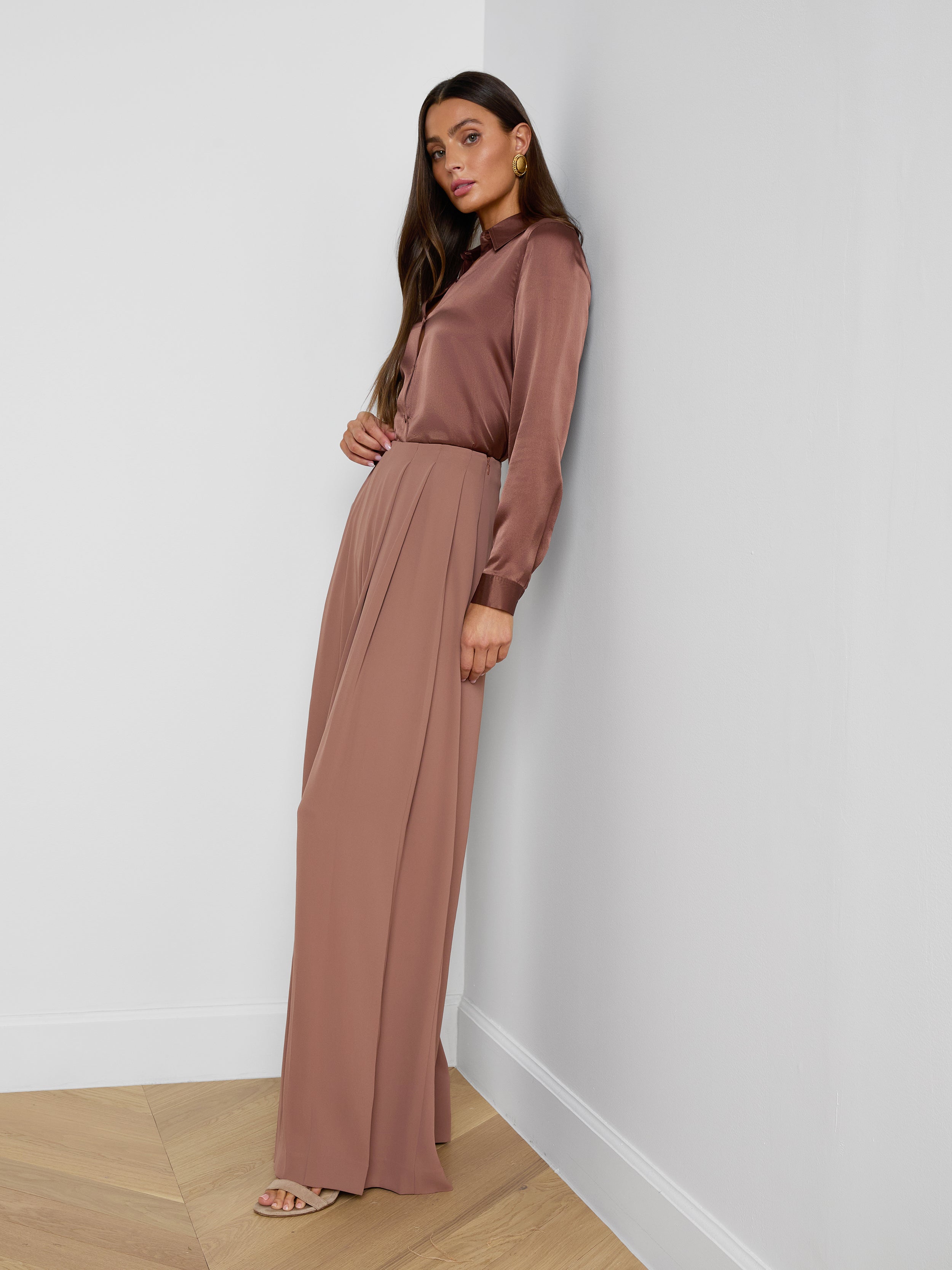 Nova Pleated Wide-Leg Pants In Light Mink