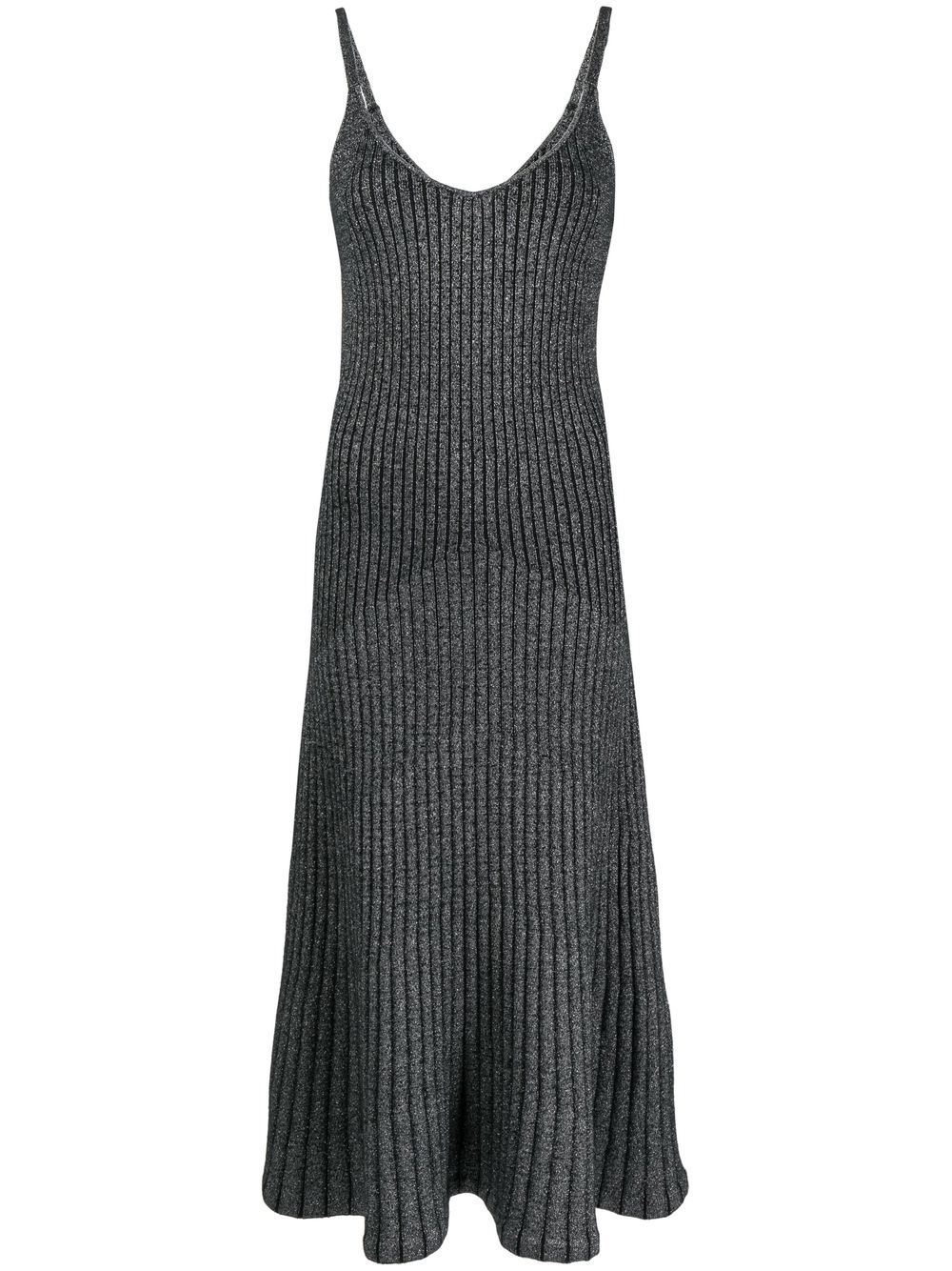 Lurex-knit detail midi dress - Black