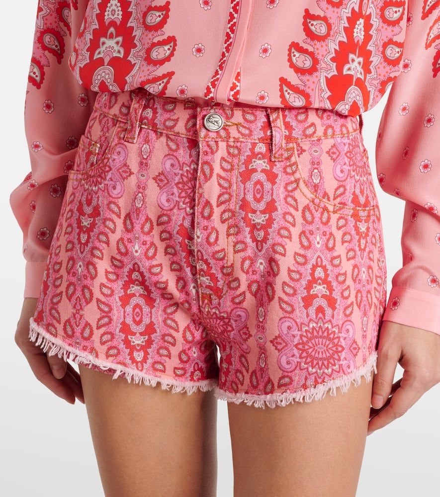 Printed denim shorts