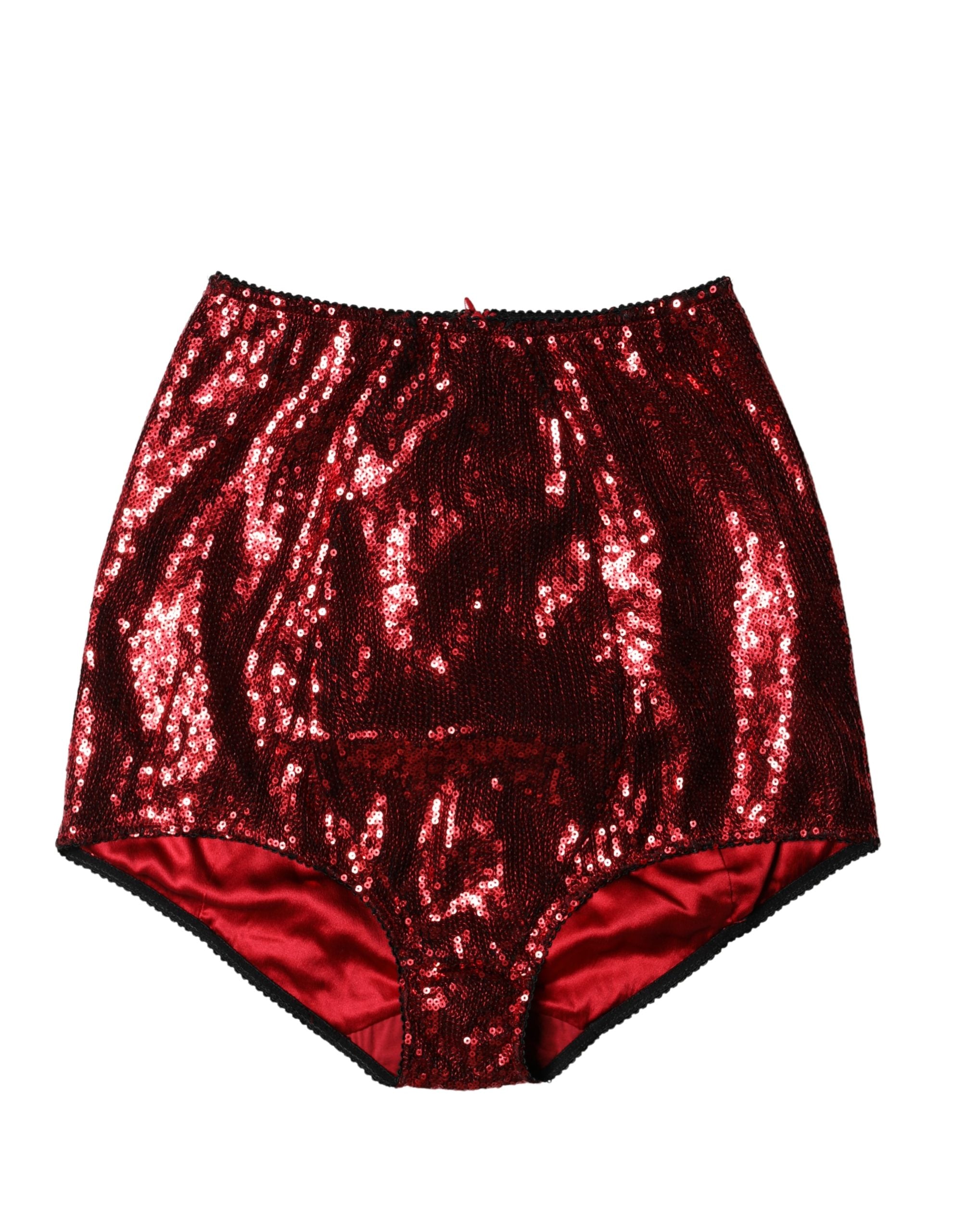 Sequin-Embellished High-Waist Bodysuit — Red