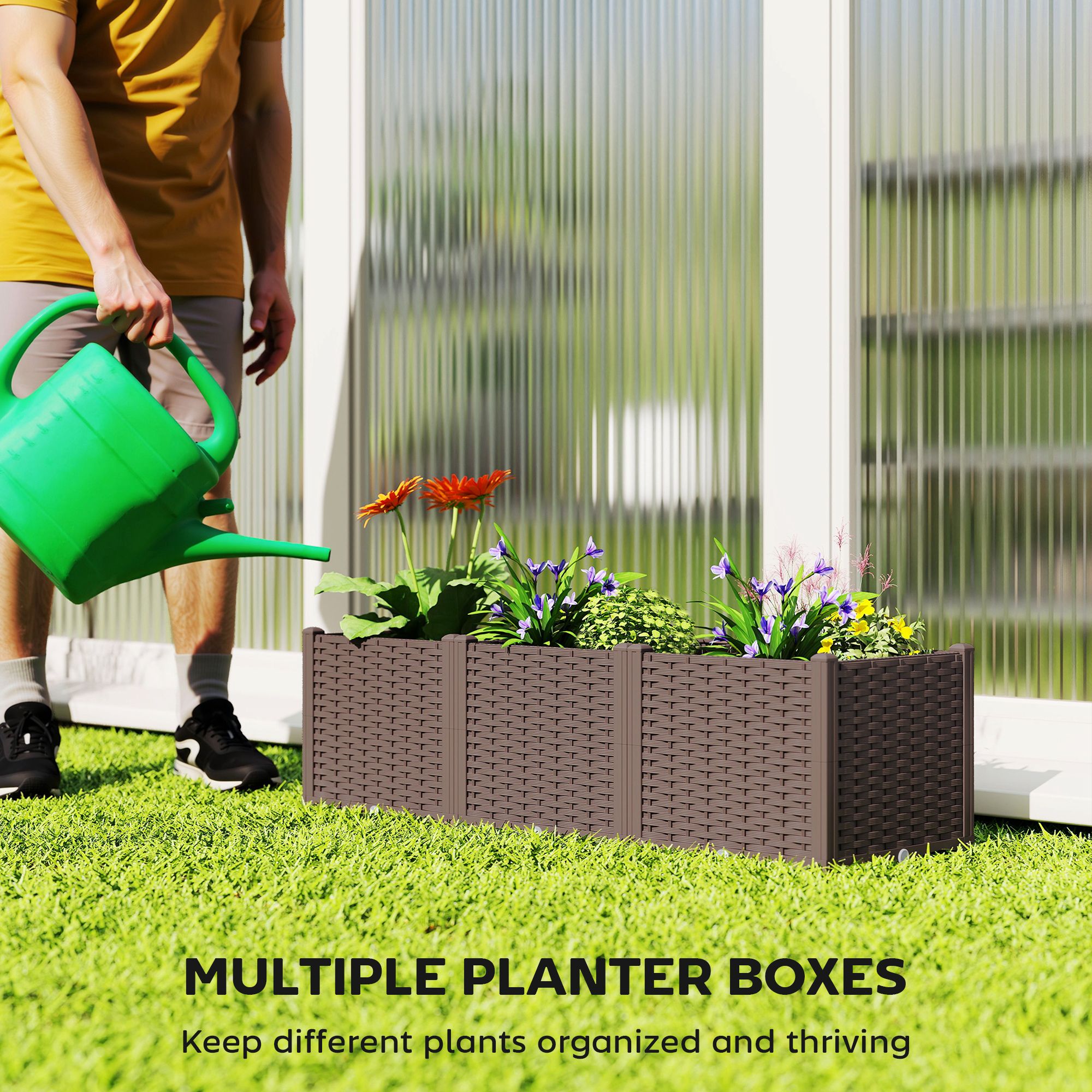 Outsunny Plastic Raised Garden Bed With Legs And Drainage Holes And Plugs In Brown