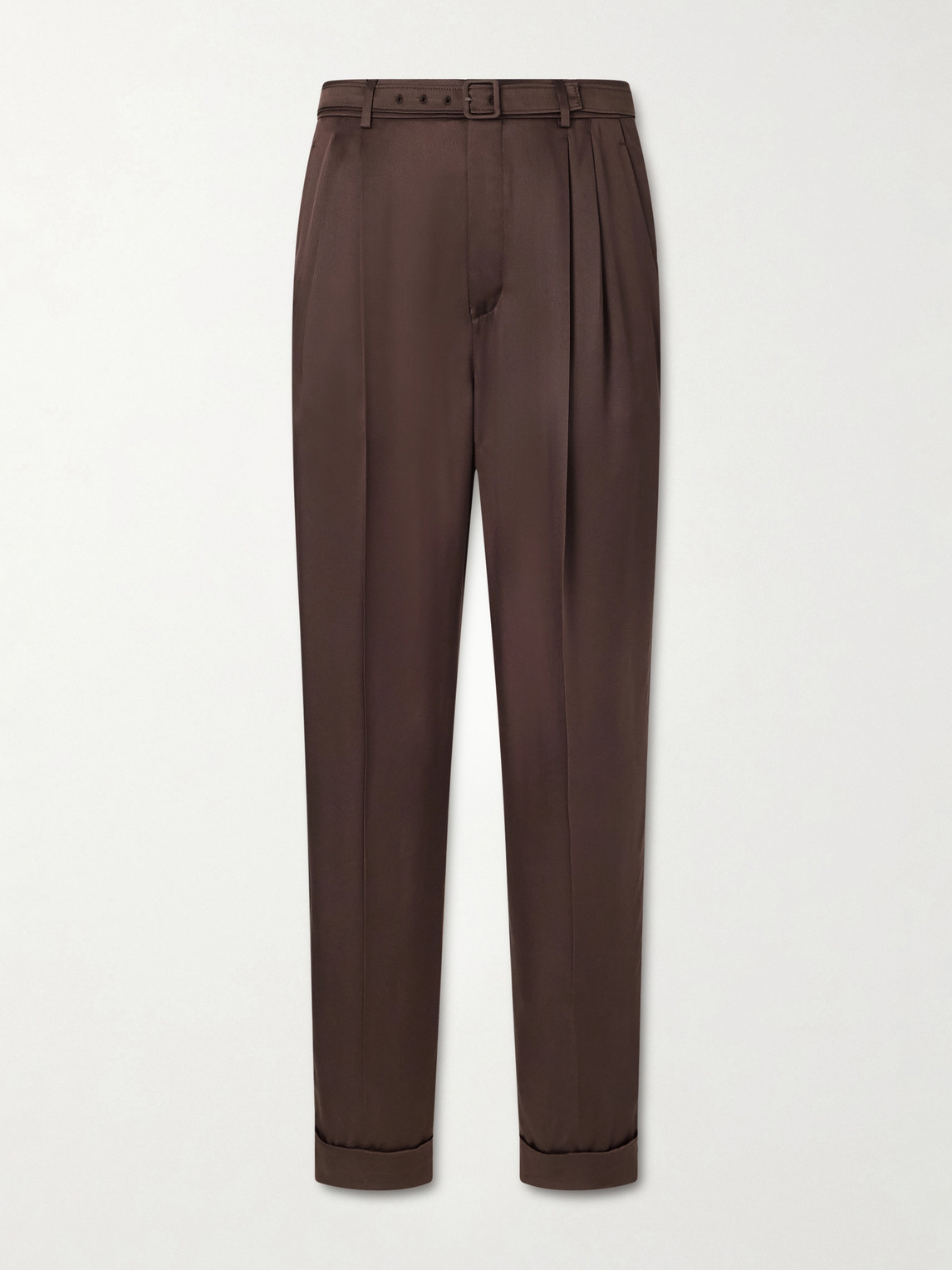 Tapered Belted Silk-Satin Trousers