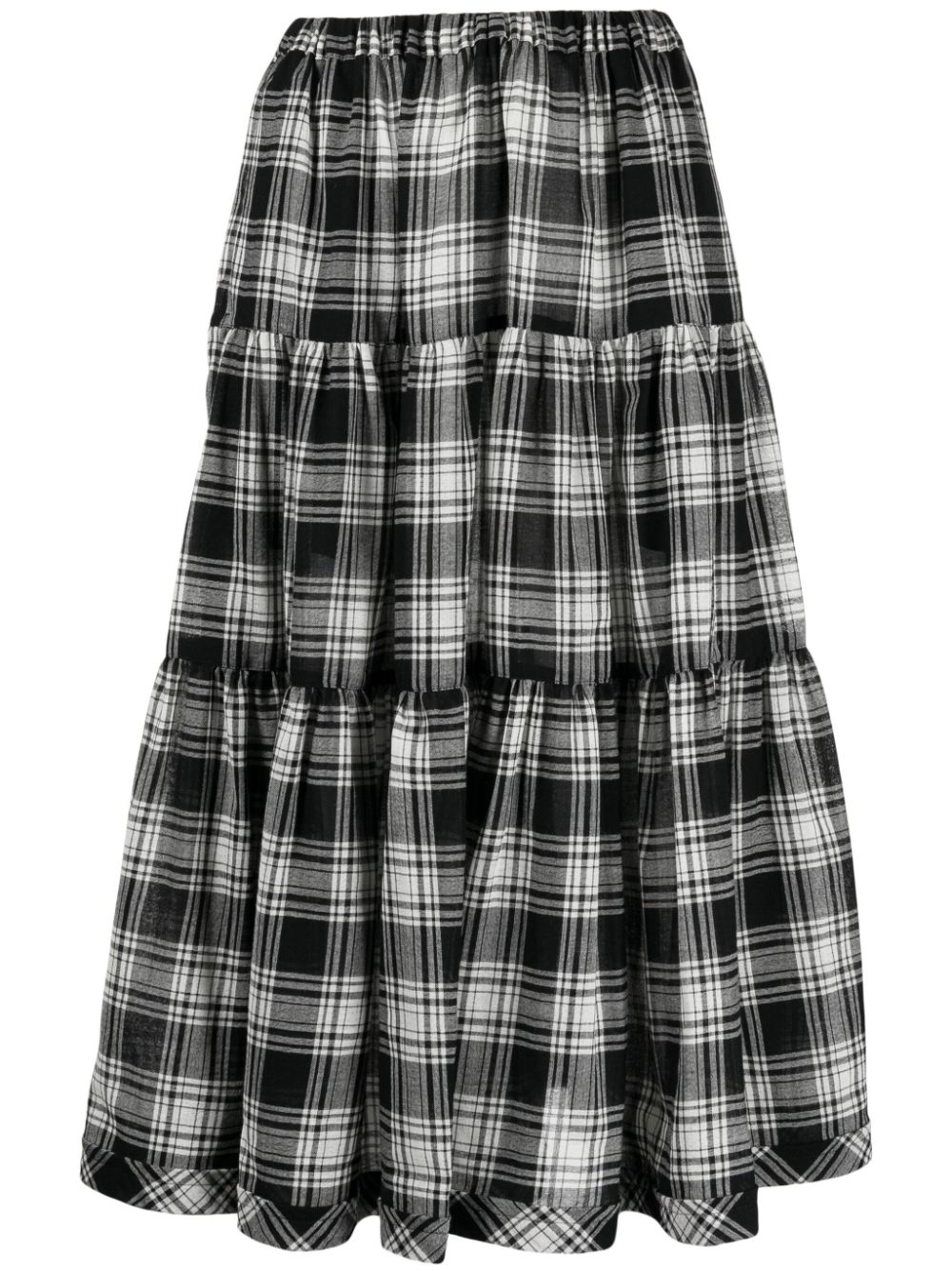 Check-print knitted midi skirt - Black