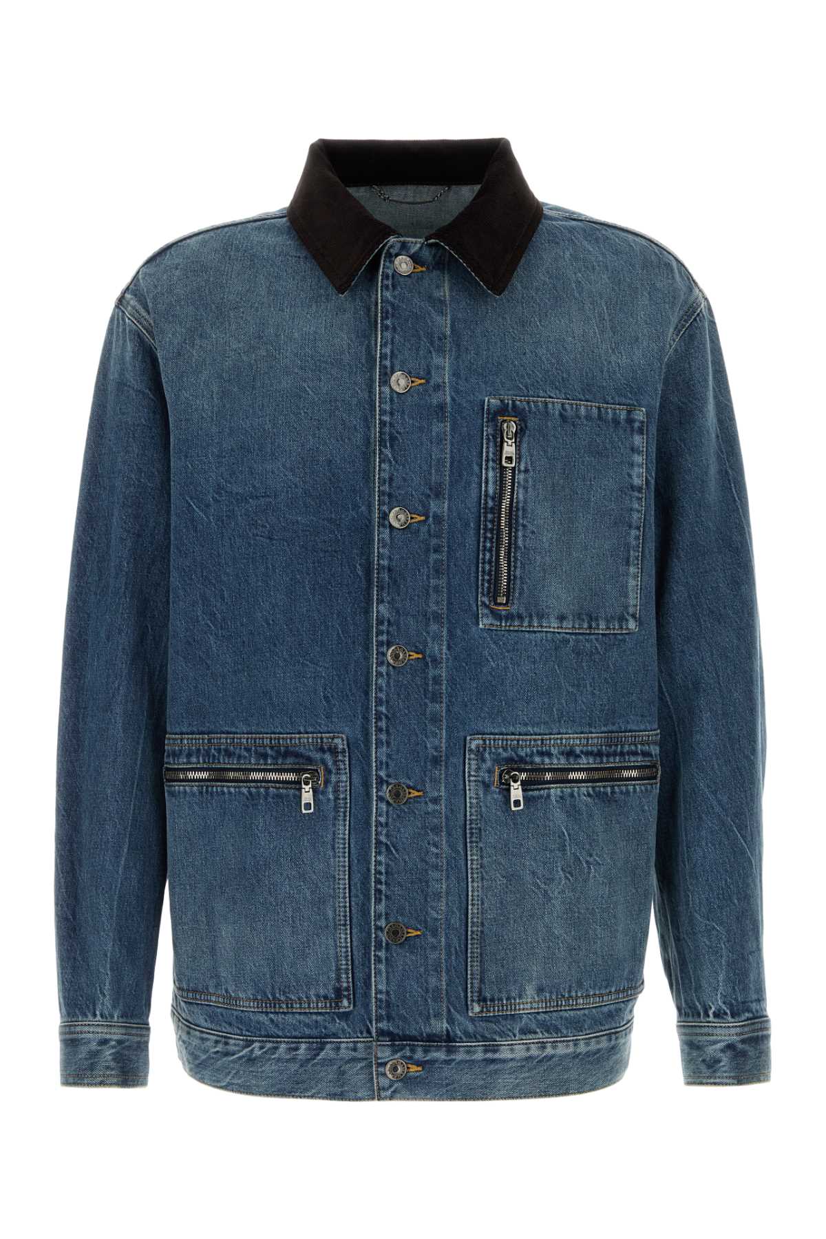 Cotton Denim with Contrast Collar Jacket — Blue