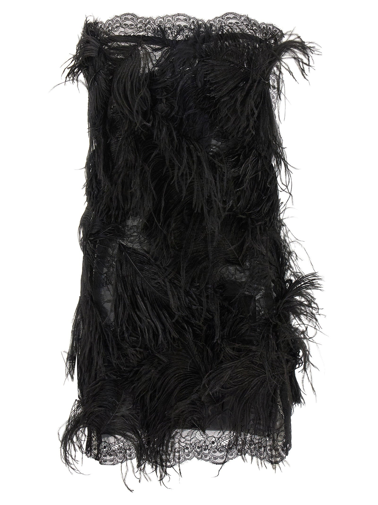 Feather and Lace Dress — Black