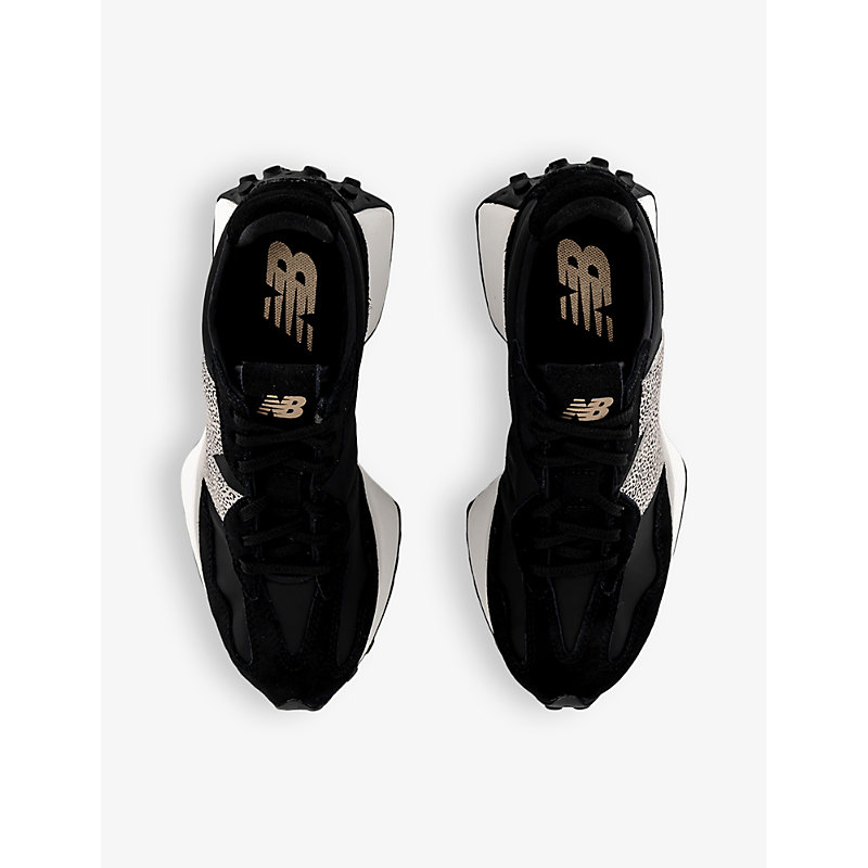 Womens Black Leopard White 327 Suede and Mesh Low-top Trainers
