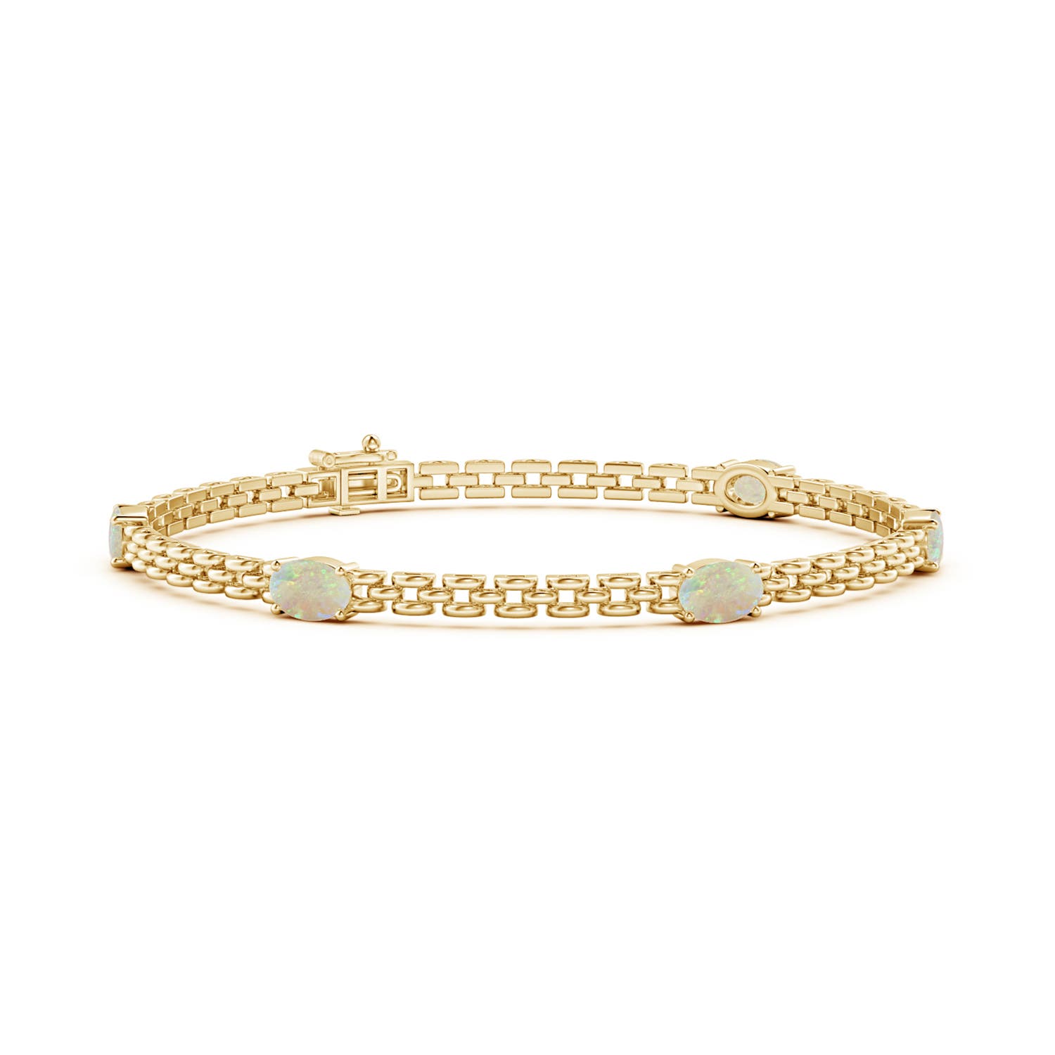 Angara 1.4 Carats Five Stone Oval Opal Station Link Bracelet in 14K Yellow Gold
