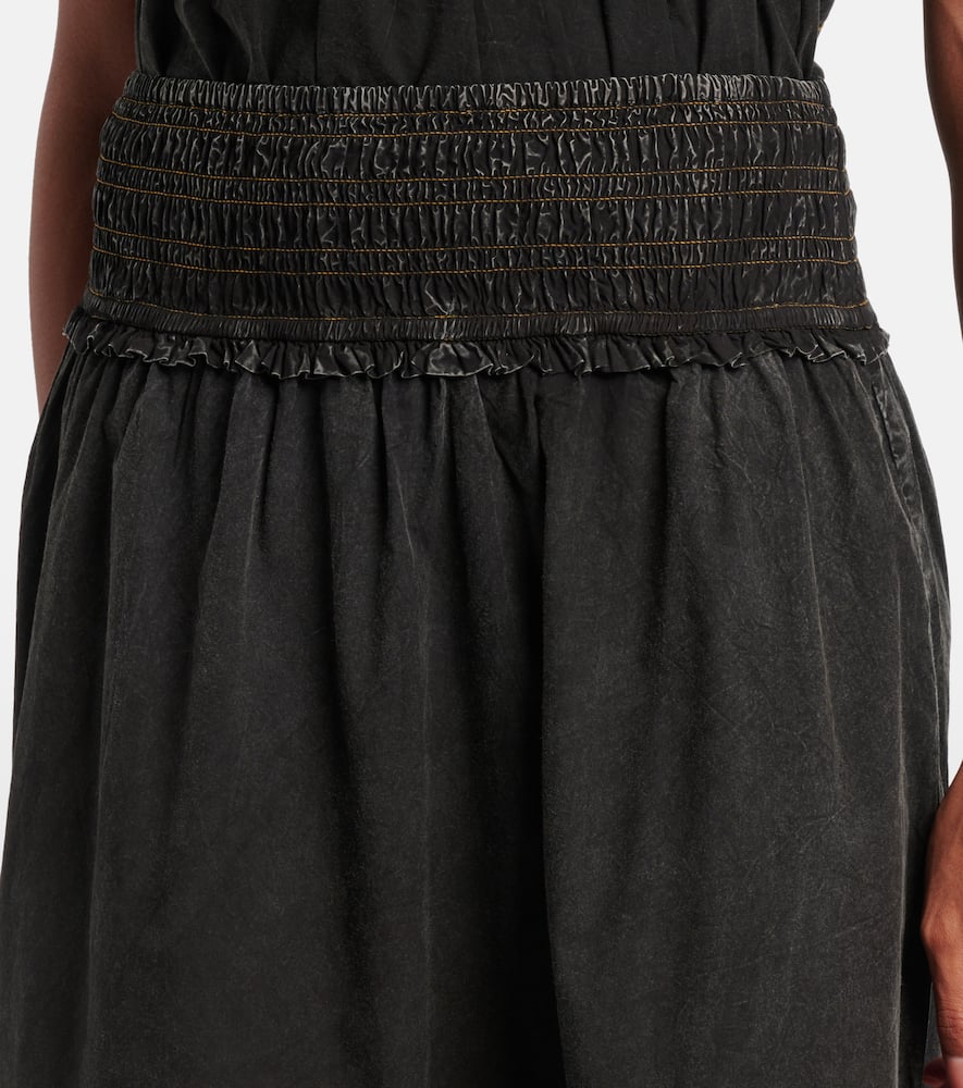 Smocked tiered cotton maxi skirt