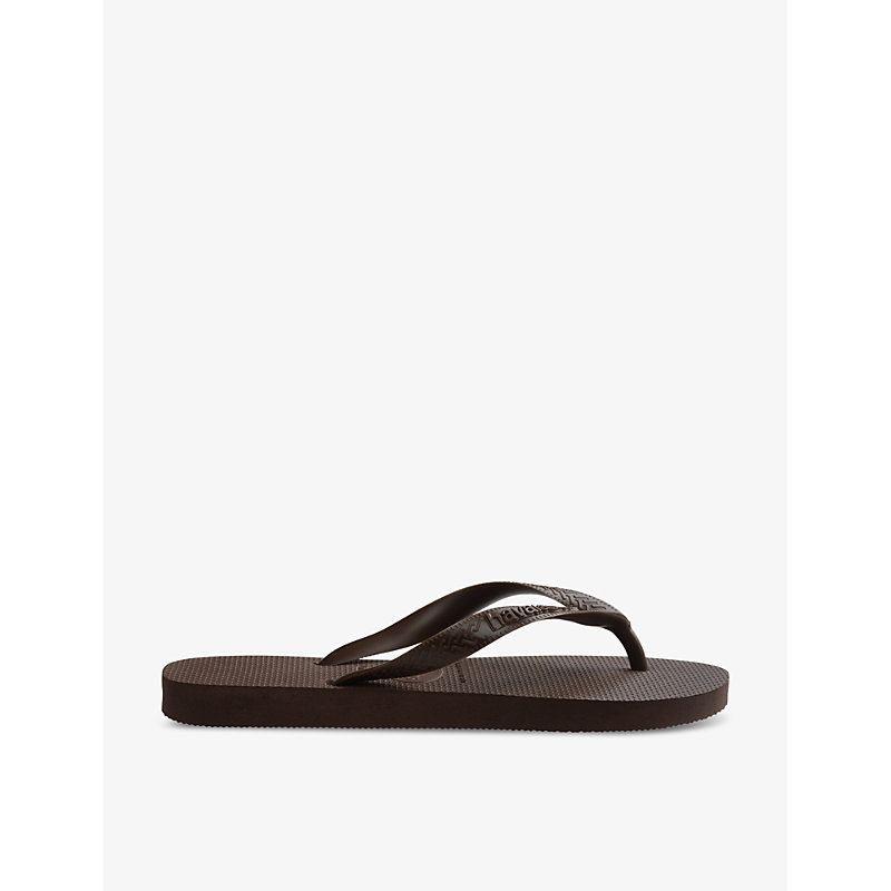 Womens Dark Brown Top Logo-embossed Rubber Flip-flops