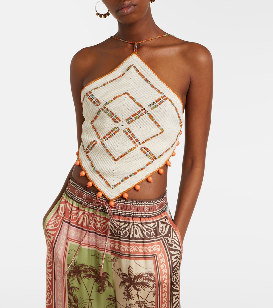 Alémais Marva beaded crochet open-back cotton top