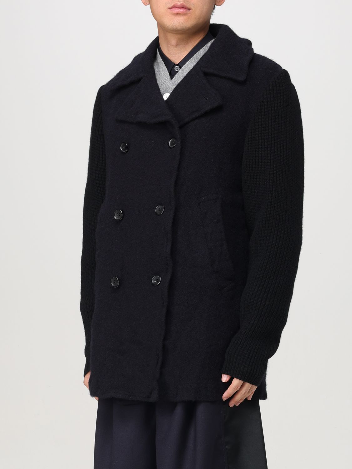 Ribbed-sleeve peacoat - Blue