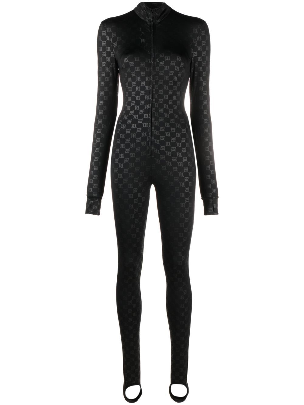 Monogram zip-up ski jumpsuit - Black