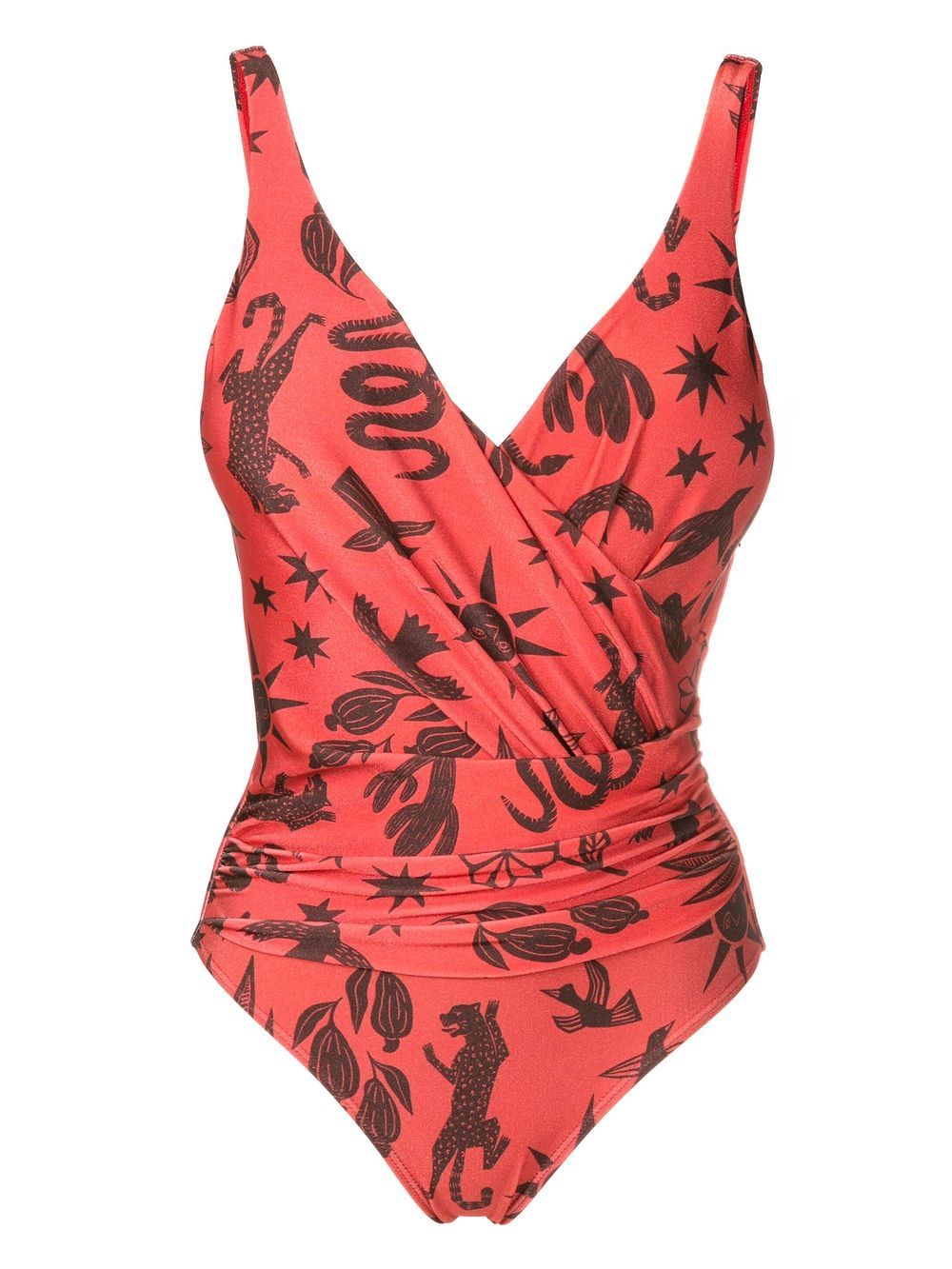 Maisa draped-detail printed swimsuit - Brown