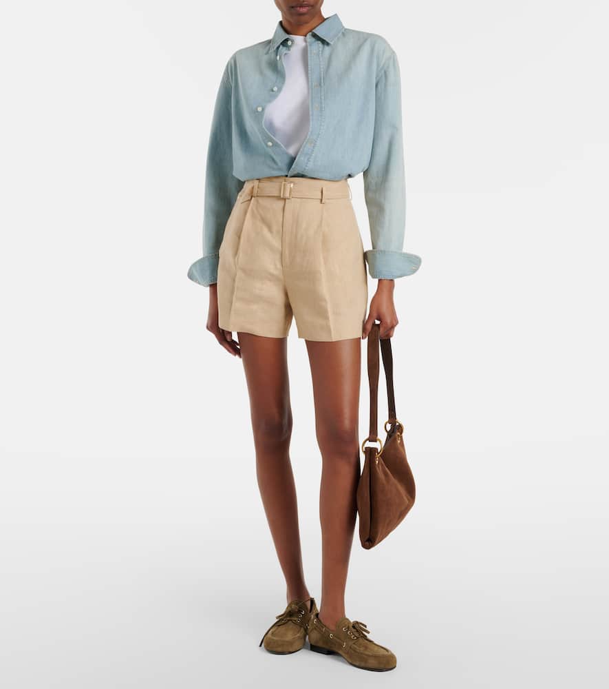 Belted linen shorts