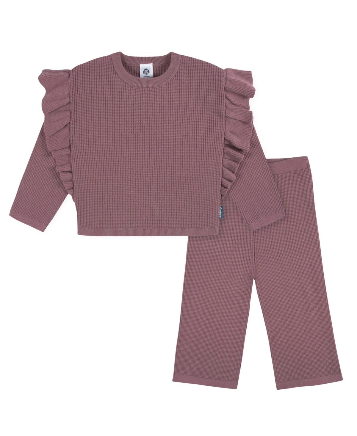 Toddler Girls Ruffled Sweater and Pant Knit Set - Mauve