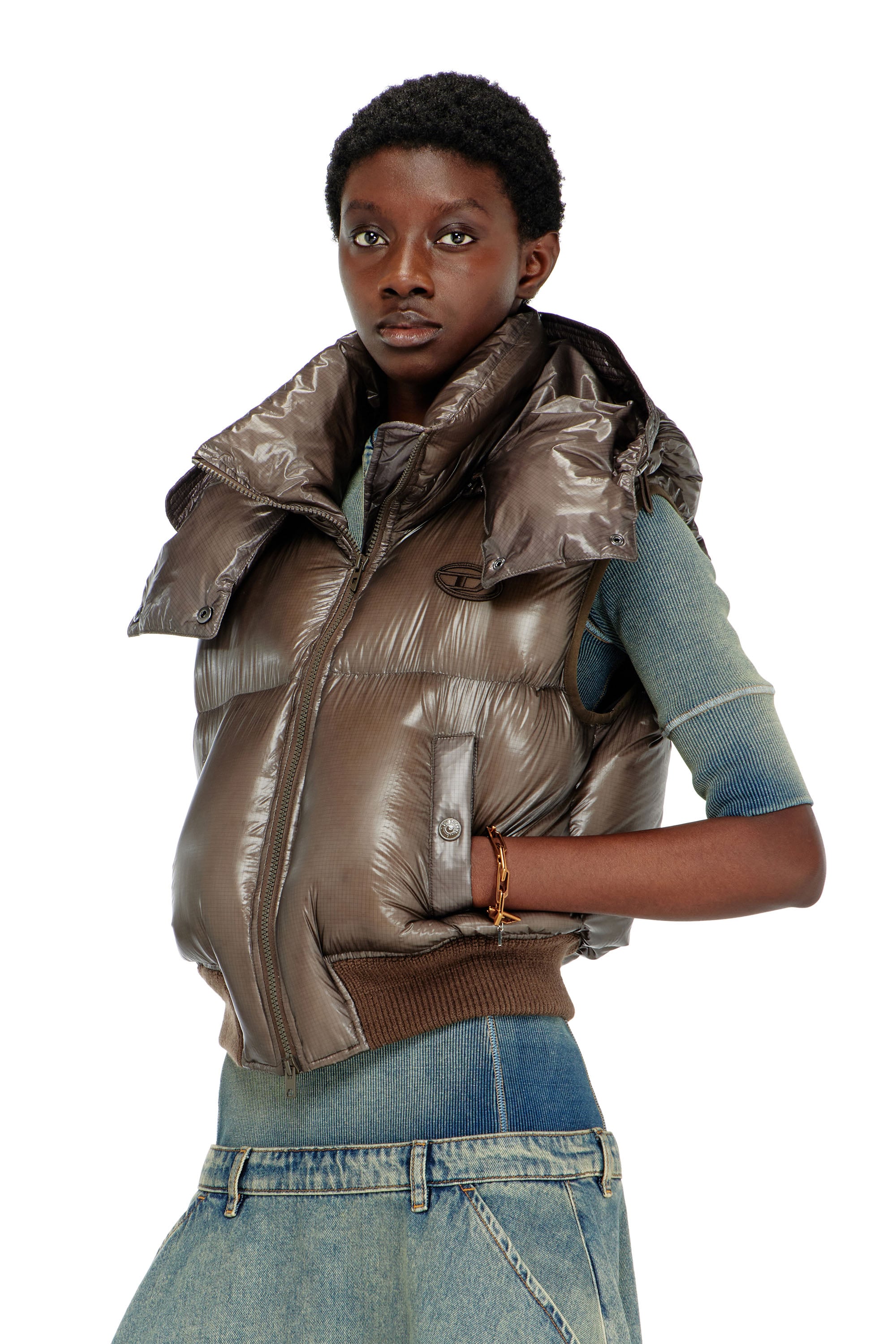 Down vest in ripstop with detachable hood - Winter Jackets - Woman - Brown