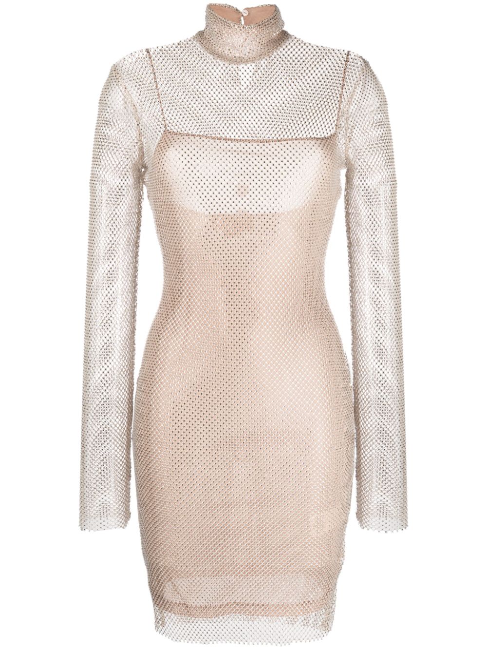 Rhinestoned high-neck dress - Neutrals