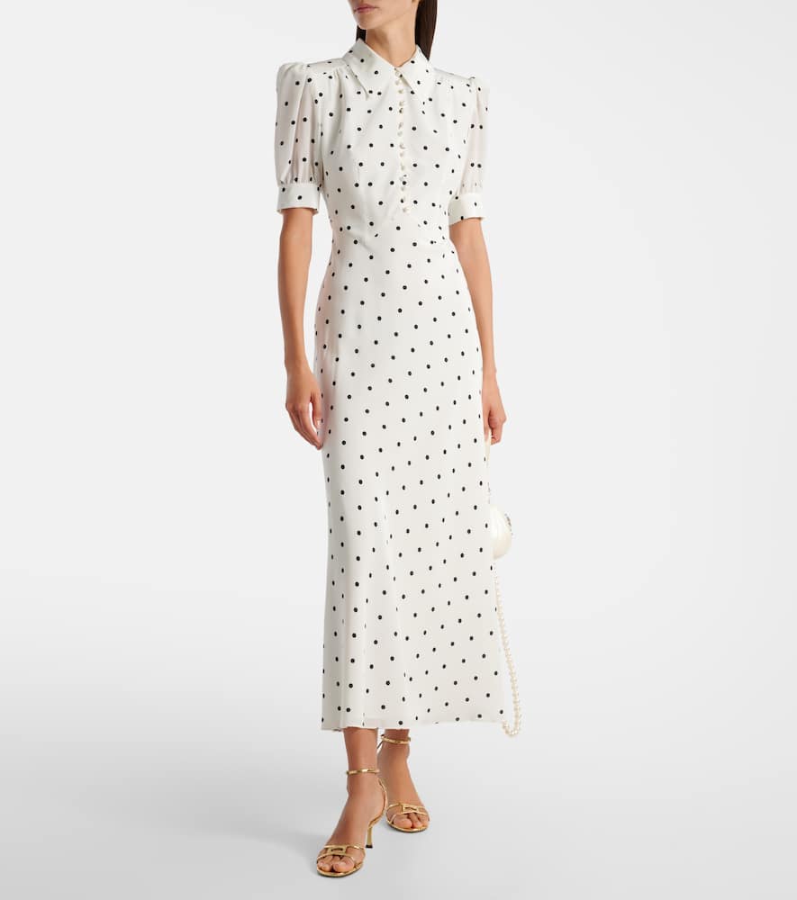 Polka-dot silk midi dress