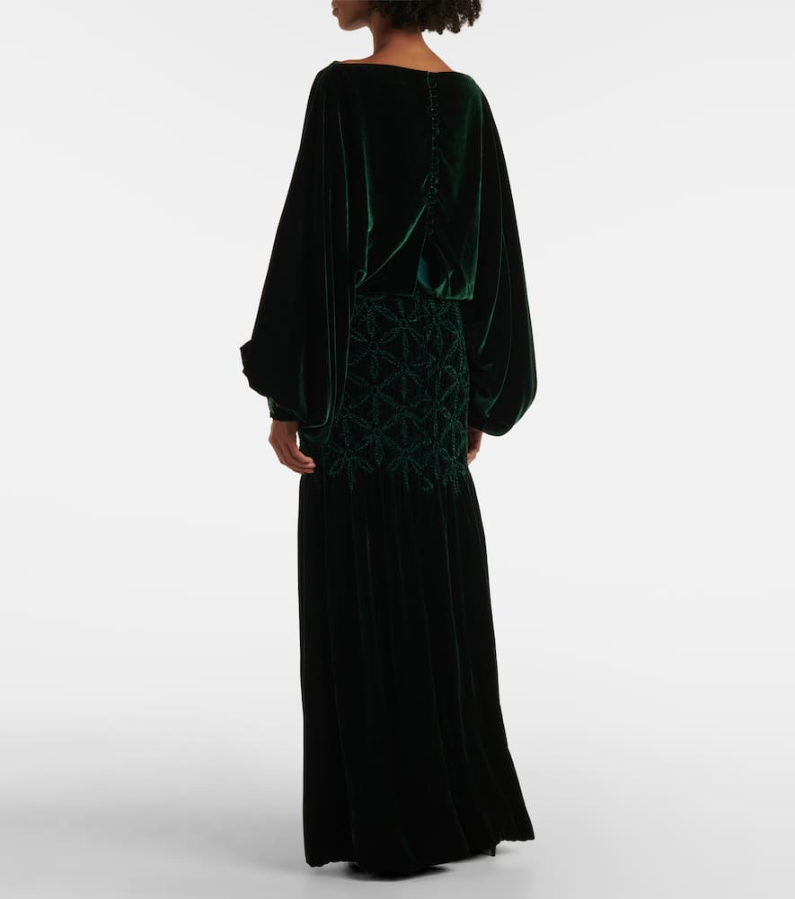 Genevieve smocked velvet gown