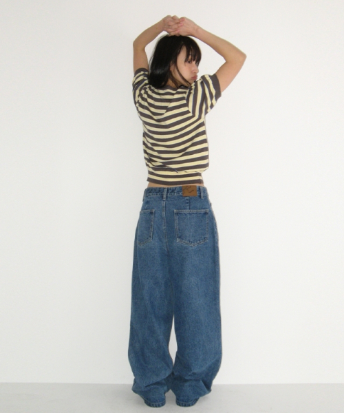 STRIPE PUFF KNIT CHARCOAL YELLOW
