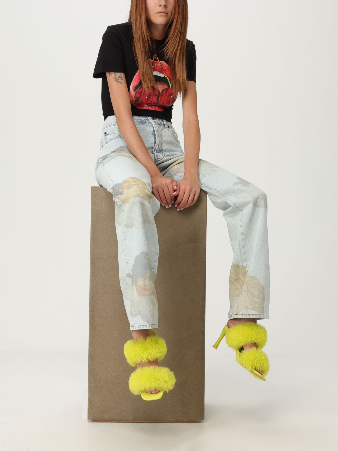 Angel-print mid-rise straight jeans - Blue