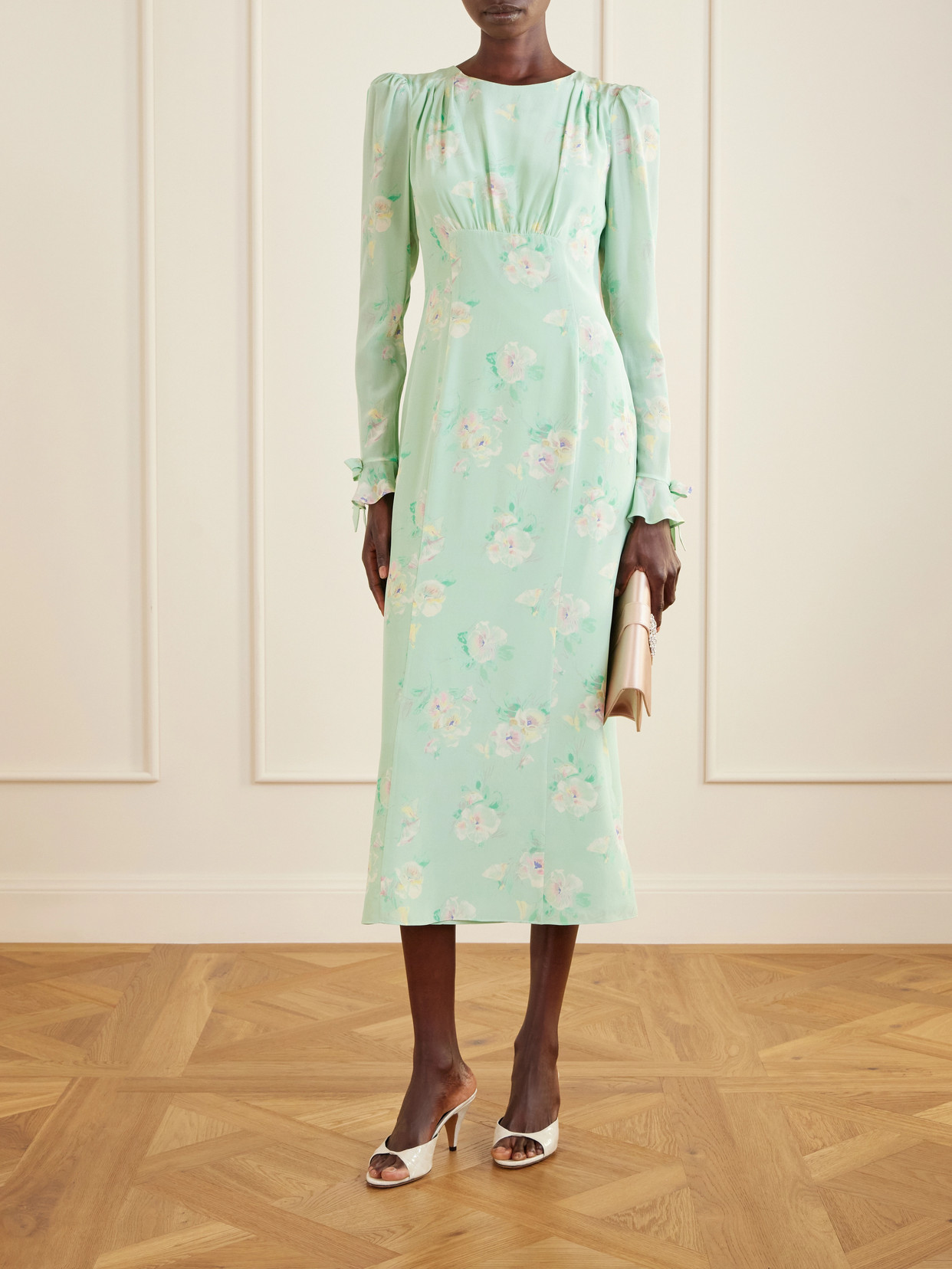 Floral-print Silk Midi Dress - Green