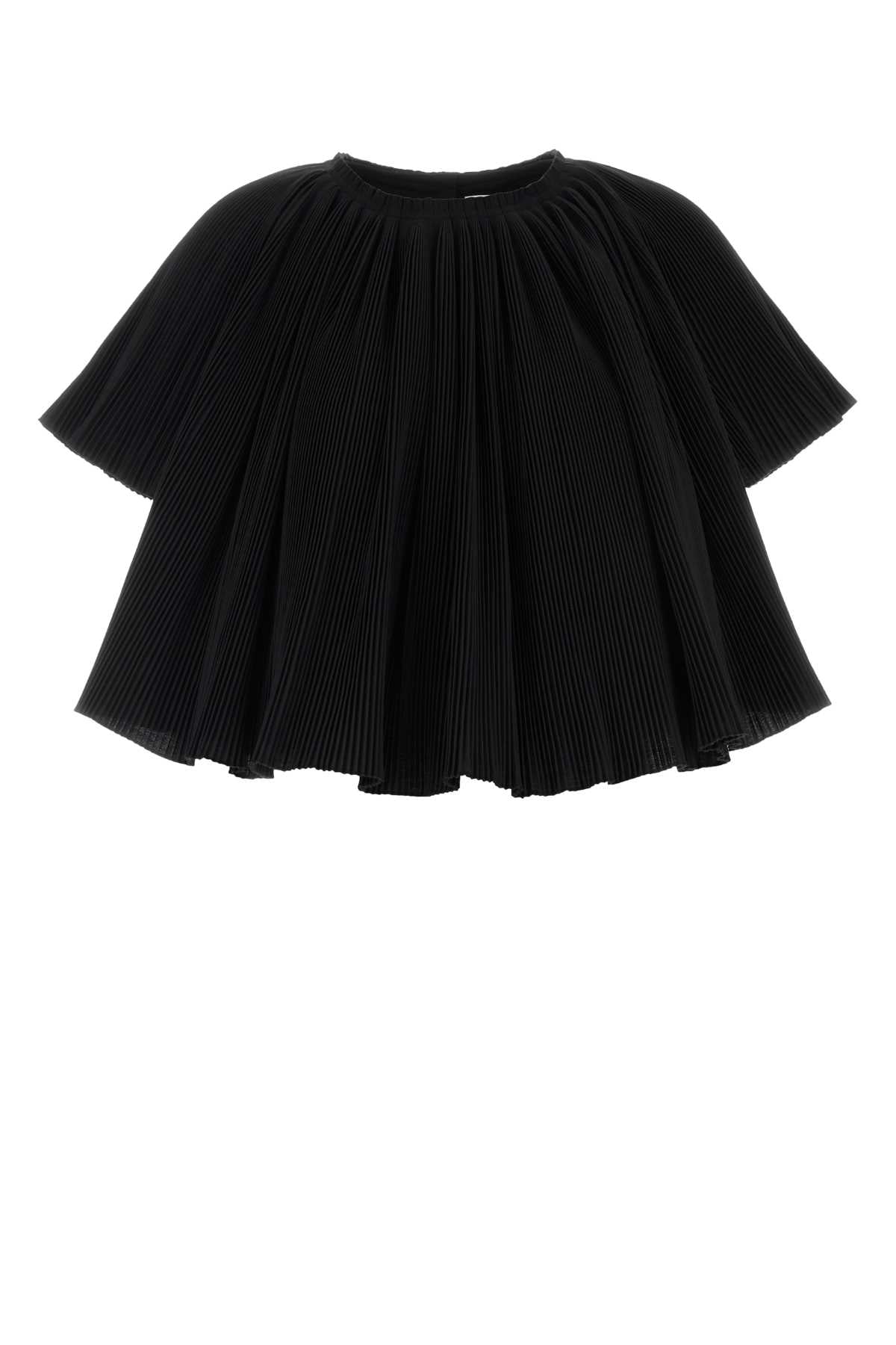 Pleated Polyester-Cotton Blend Top — Black